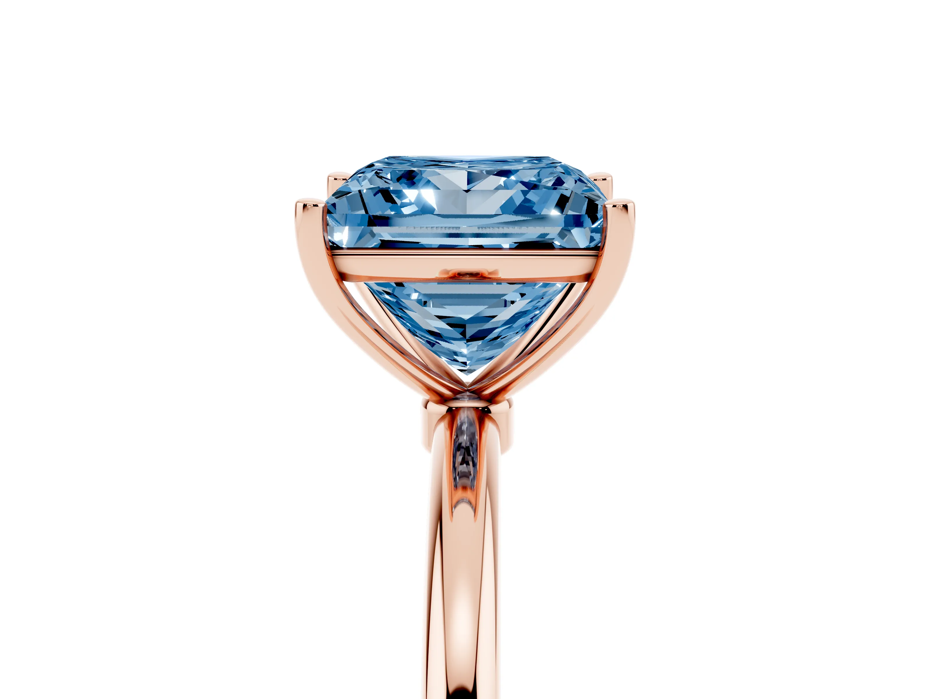 Fancy Blue Princess Cut Diamond Solitaire Engagement Ring Set in Rose gold with Thin Band and Prong Setting