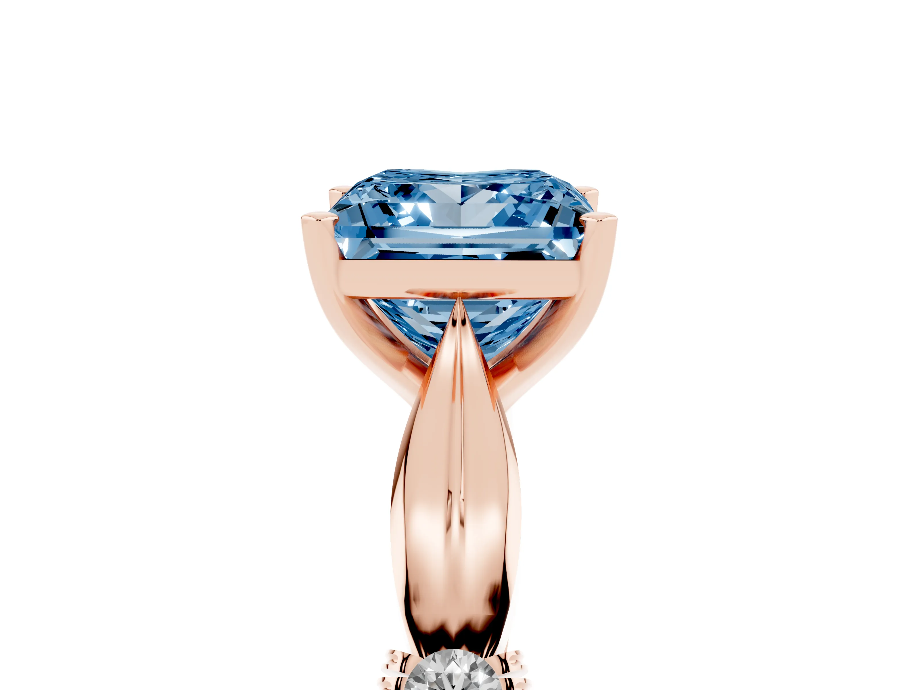 Fancy Blue Princess Cut Diamond Solitaire Twisted Band Ring Set in Rose gold with Accent Stones and Prong Setting
