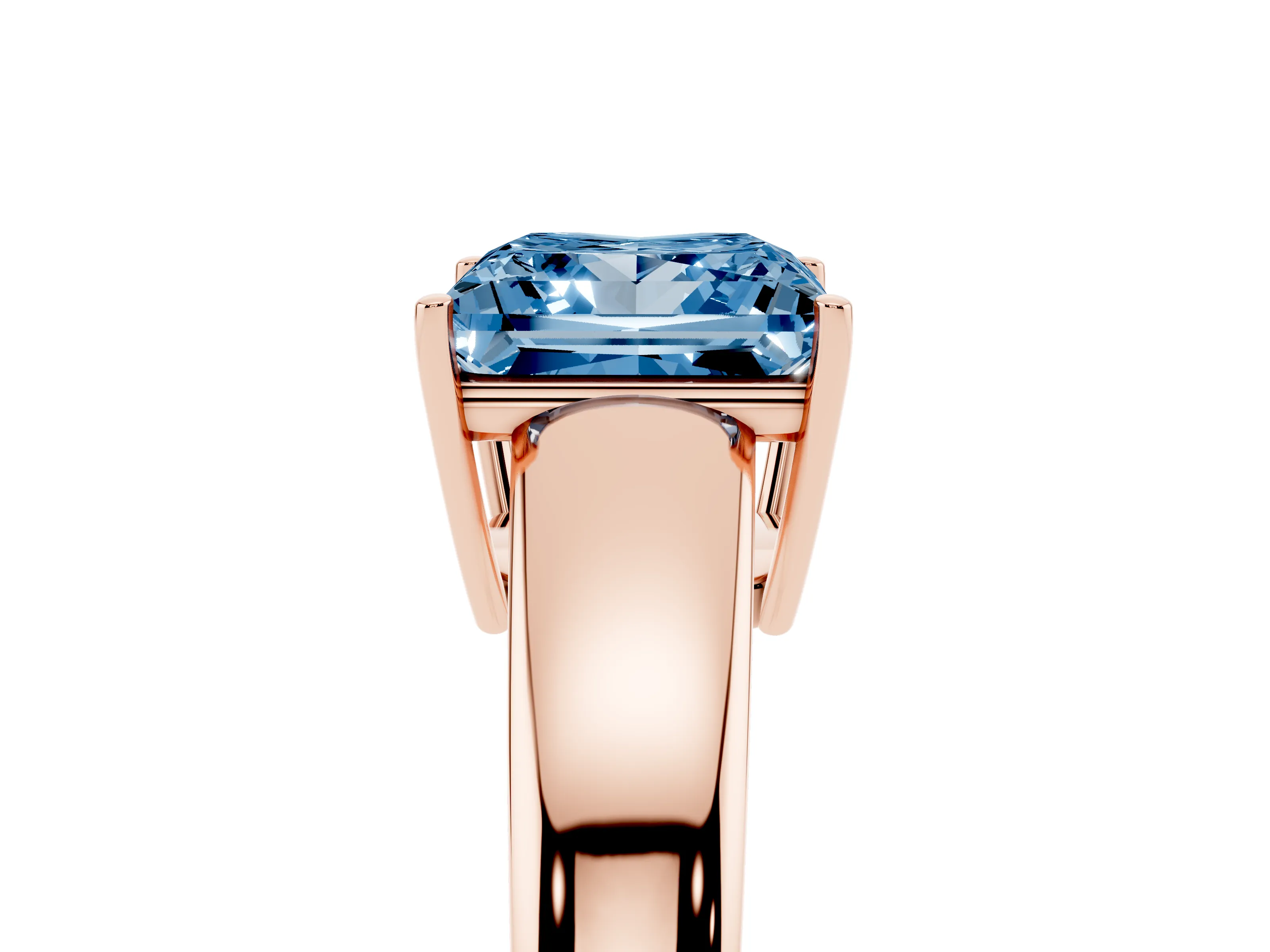 Fancy Blue Princess Cut Diamond Solitaire Ring Set in Rose gold with Tapered Band and Prong Setting