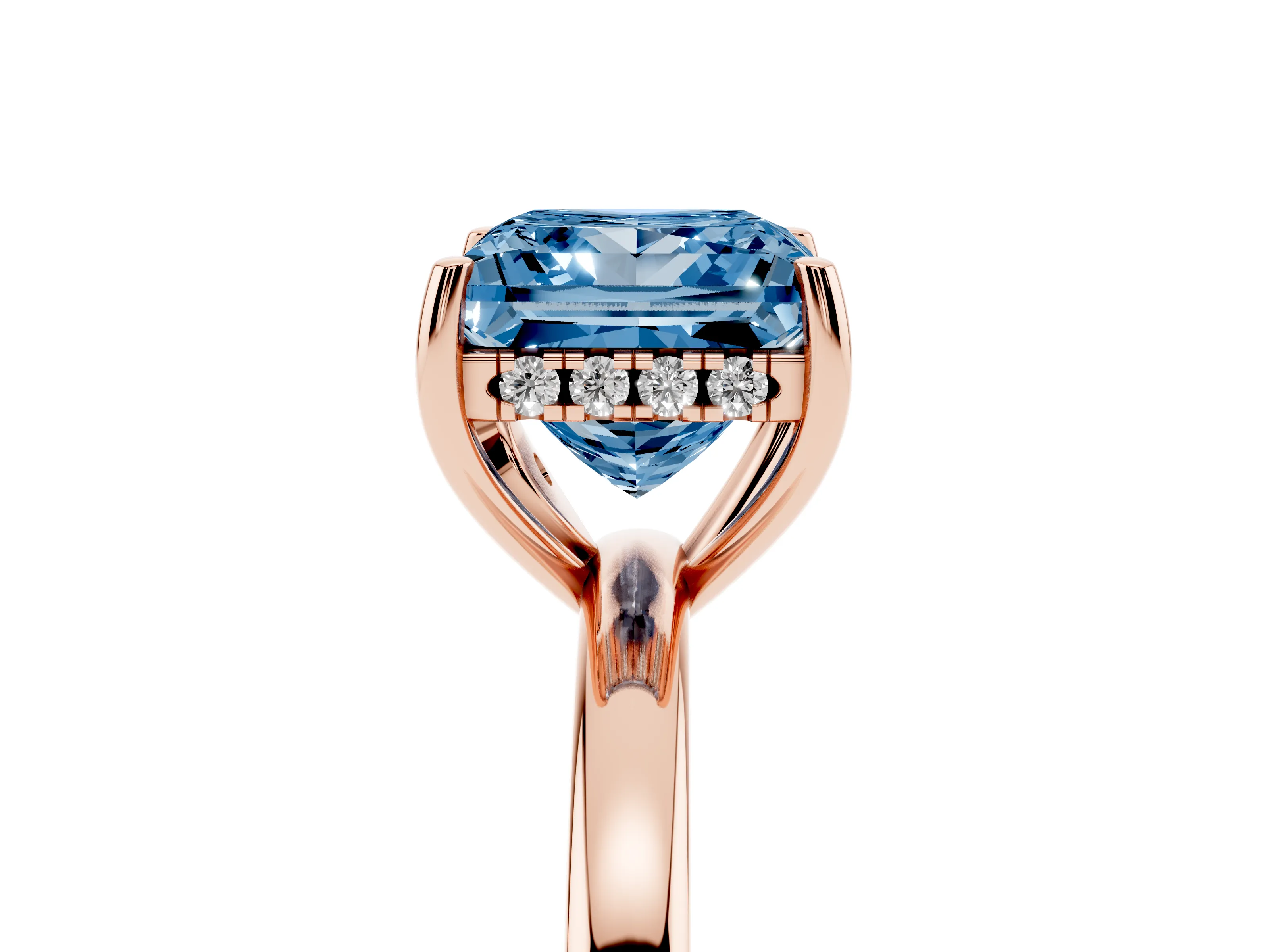 Fancy Blue Princess Cut Diamond Solitaire Ring Set in Rose gold with Plain Band and Prong Setting