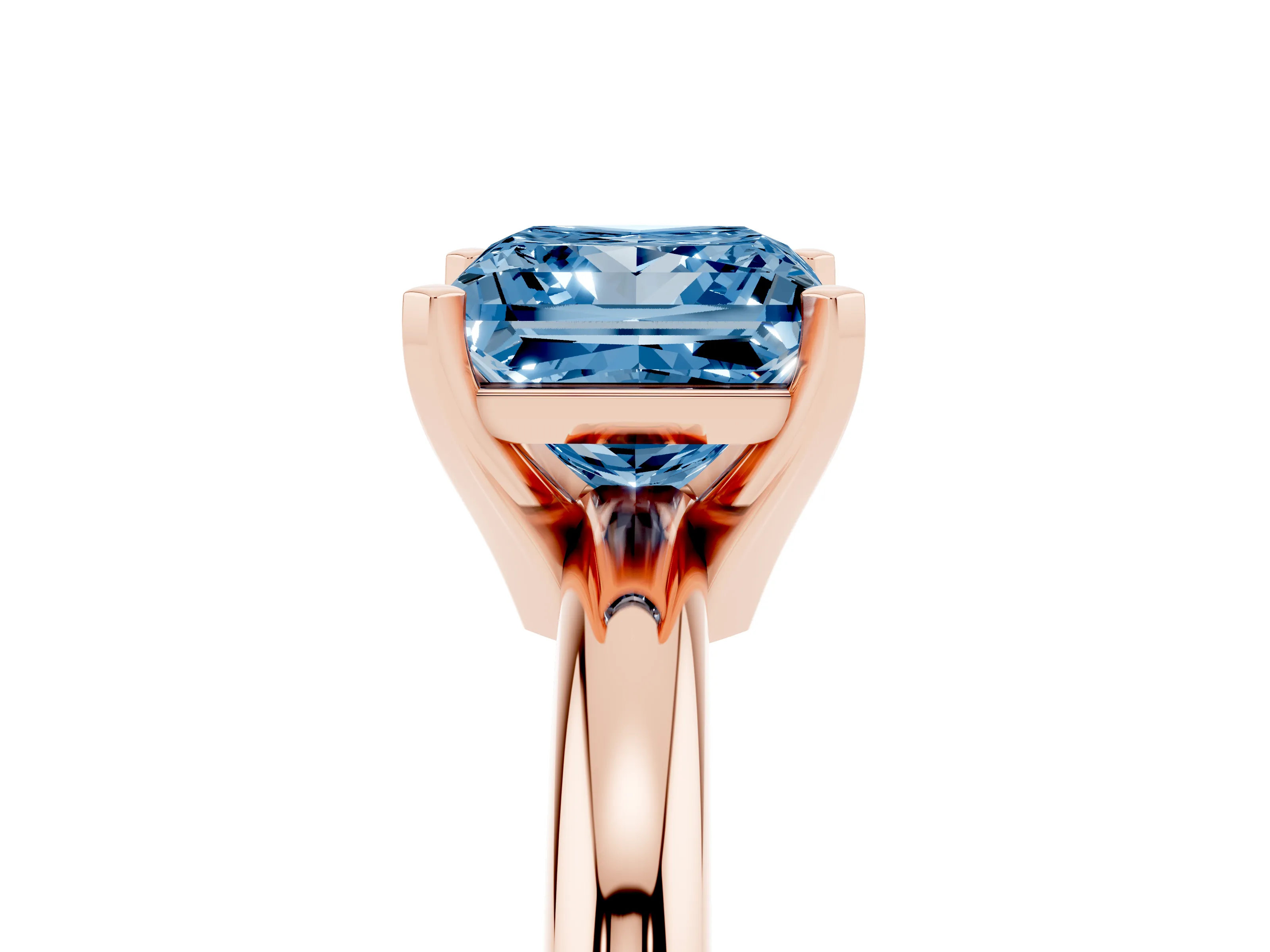 Fancy Blue Princess Cut Diamond Solitaire Engagement Ring Set in Rose gold with Round Band and Prong Setting