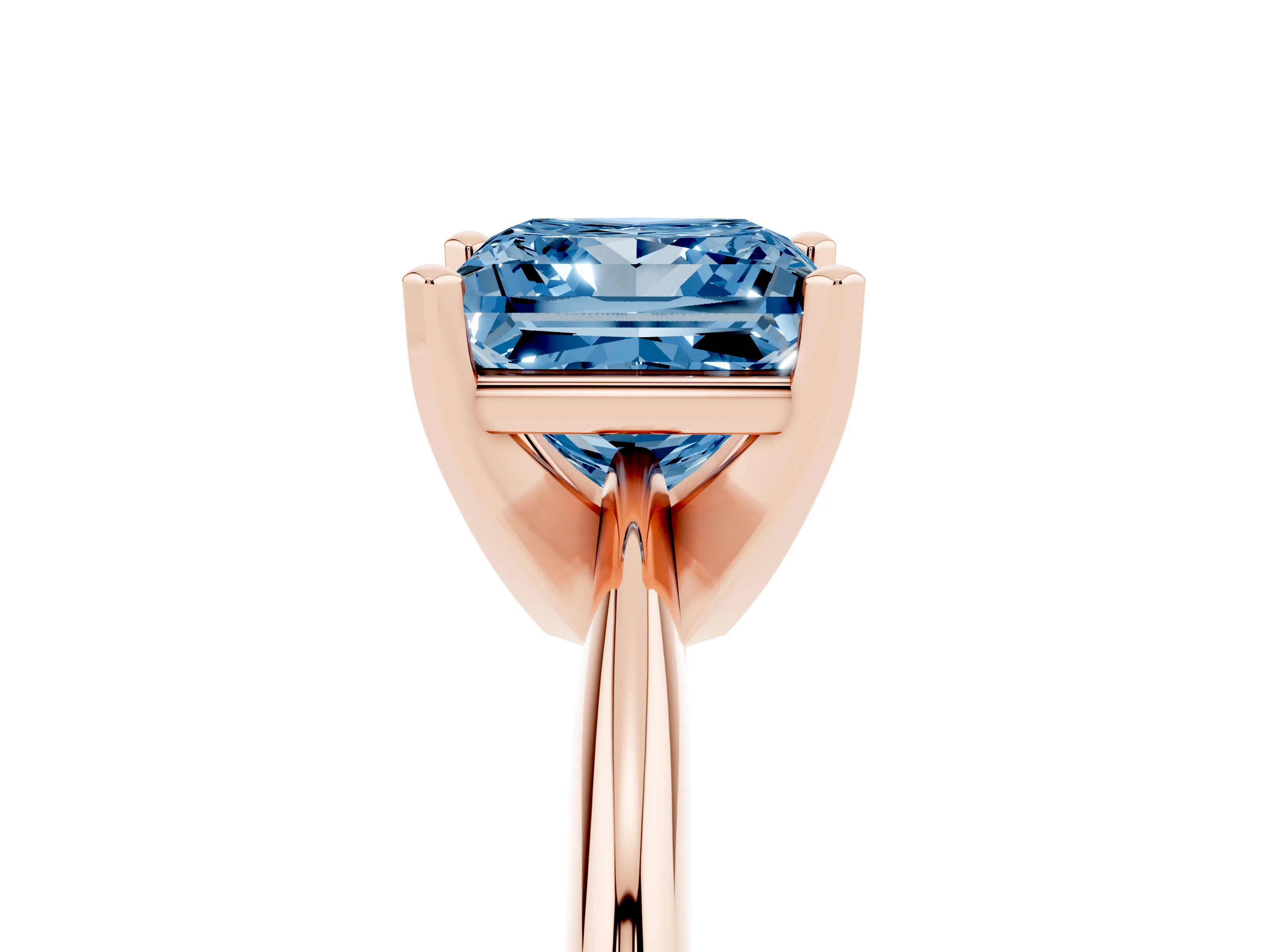 Fancy Blue Princess Cut Diamond Solitaire Ring Set in Rose gold with Prong Setting on a Plain Round Band