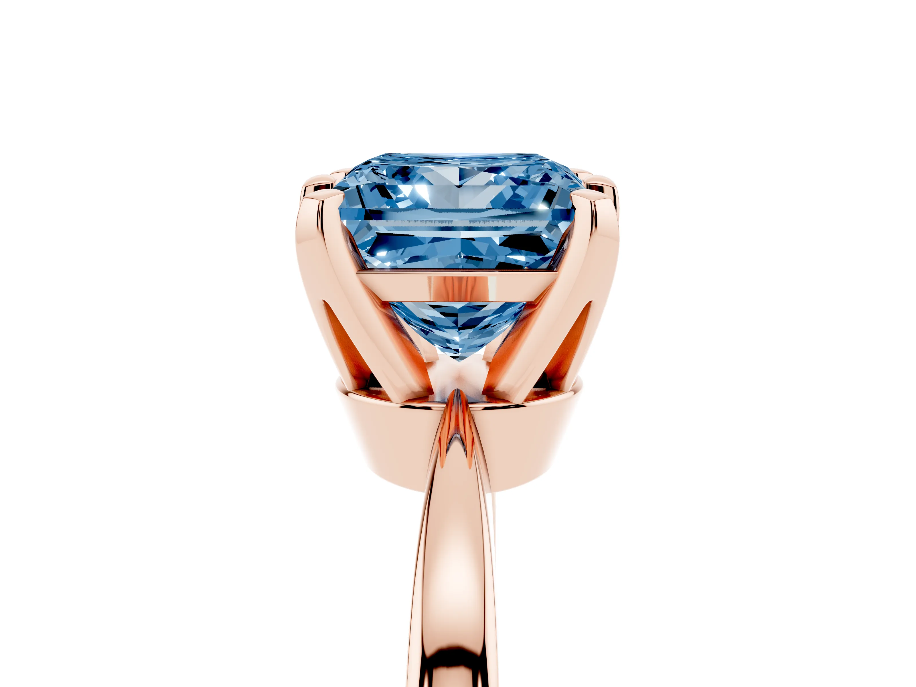 Fancy Blue Princess Cut Diamond Solitaire Engagement Ring Set in Rose gold with Slim Tapered Solitaire Band