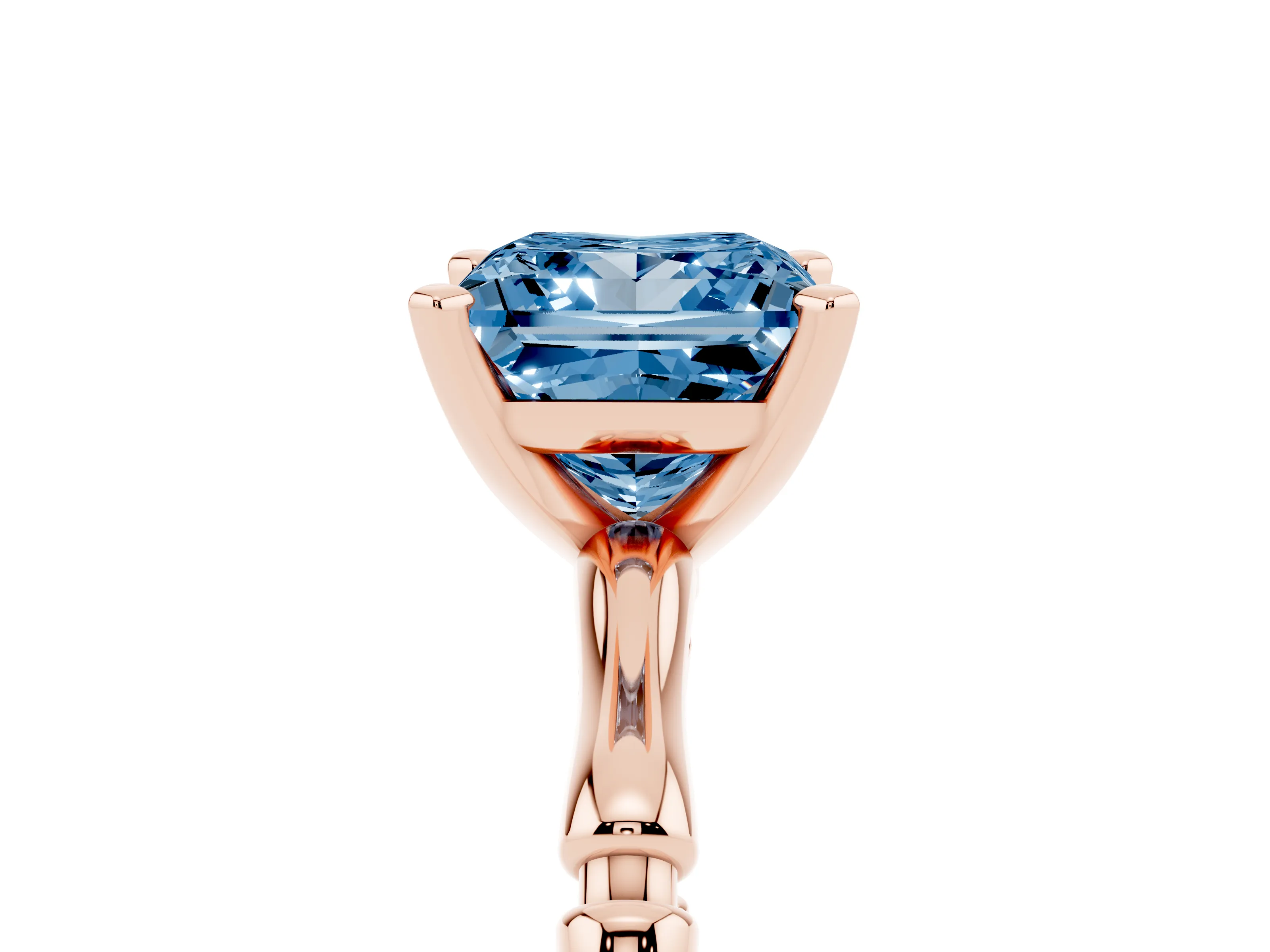 Fancy Blue Princess Cut Diamond Solitaire Ring Set in Rose gold with Bamboo Band and Prong Setting