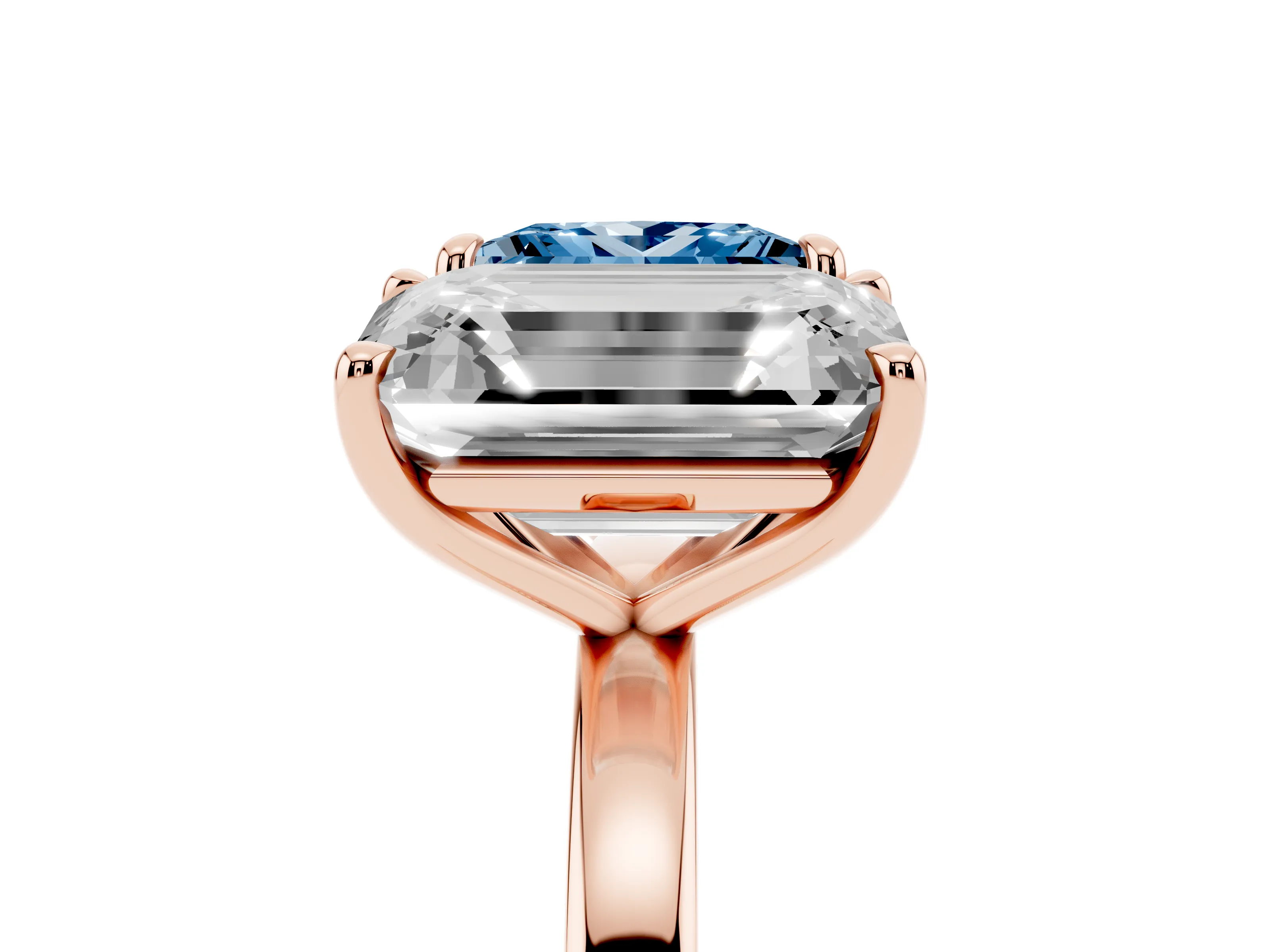 Fancy Blue Princess Cut and Emerald Cut Toi Moi Ring Set in Rose gold with Prong Setting