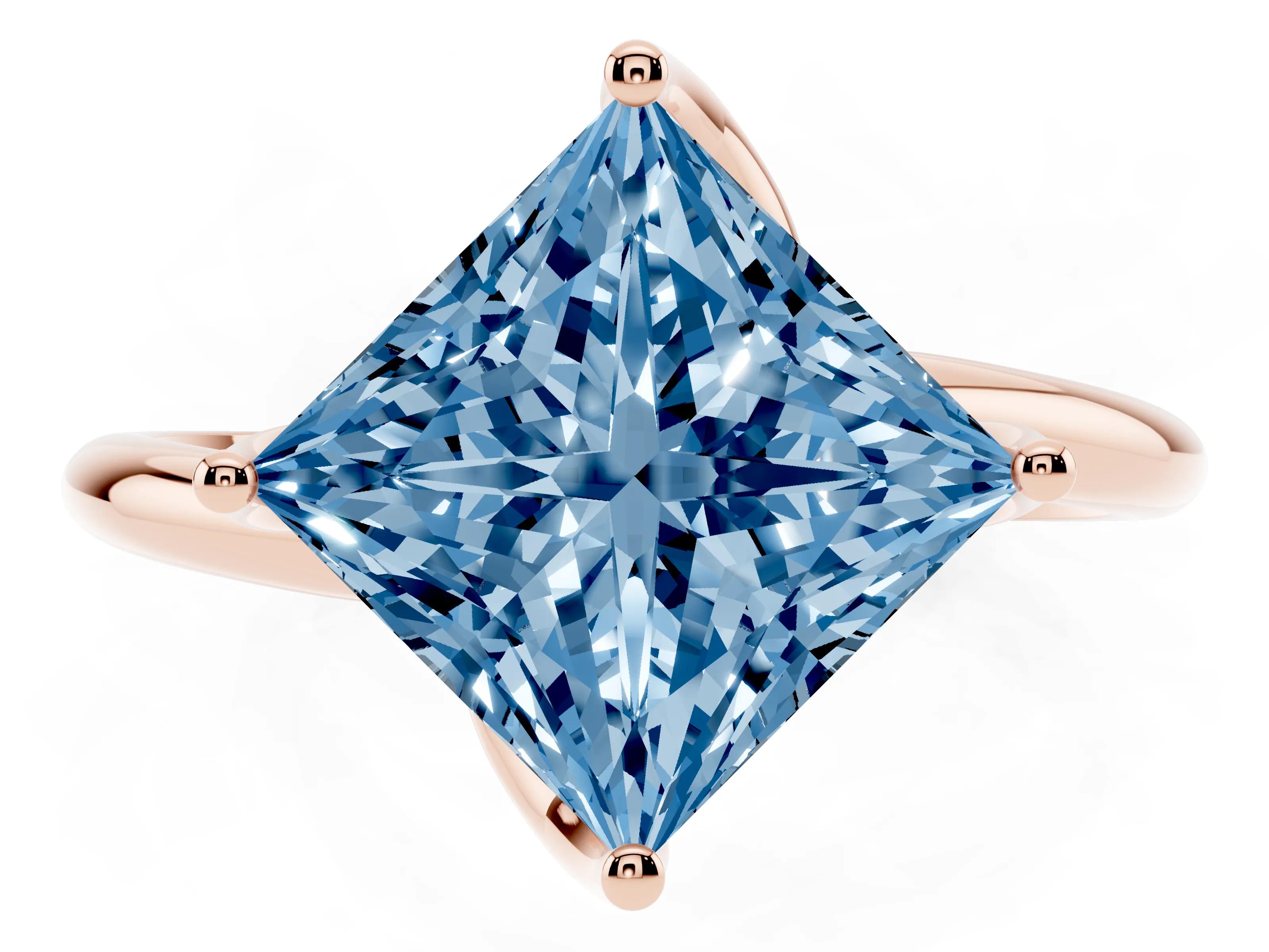 Fancy Blue Princess Cut Diamond Solitaire Engagement Ring Set in Rose gold with Classic Plain Band