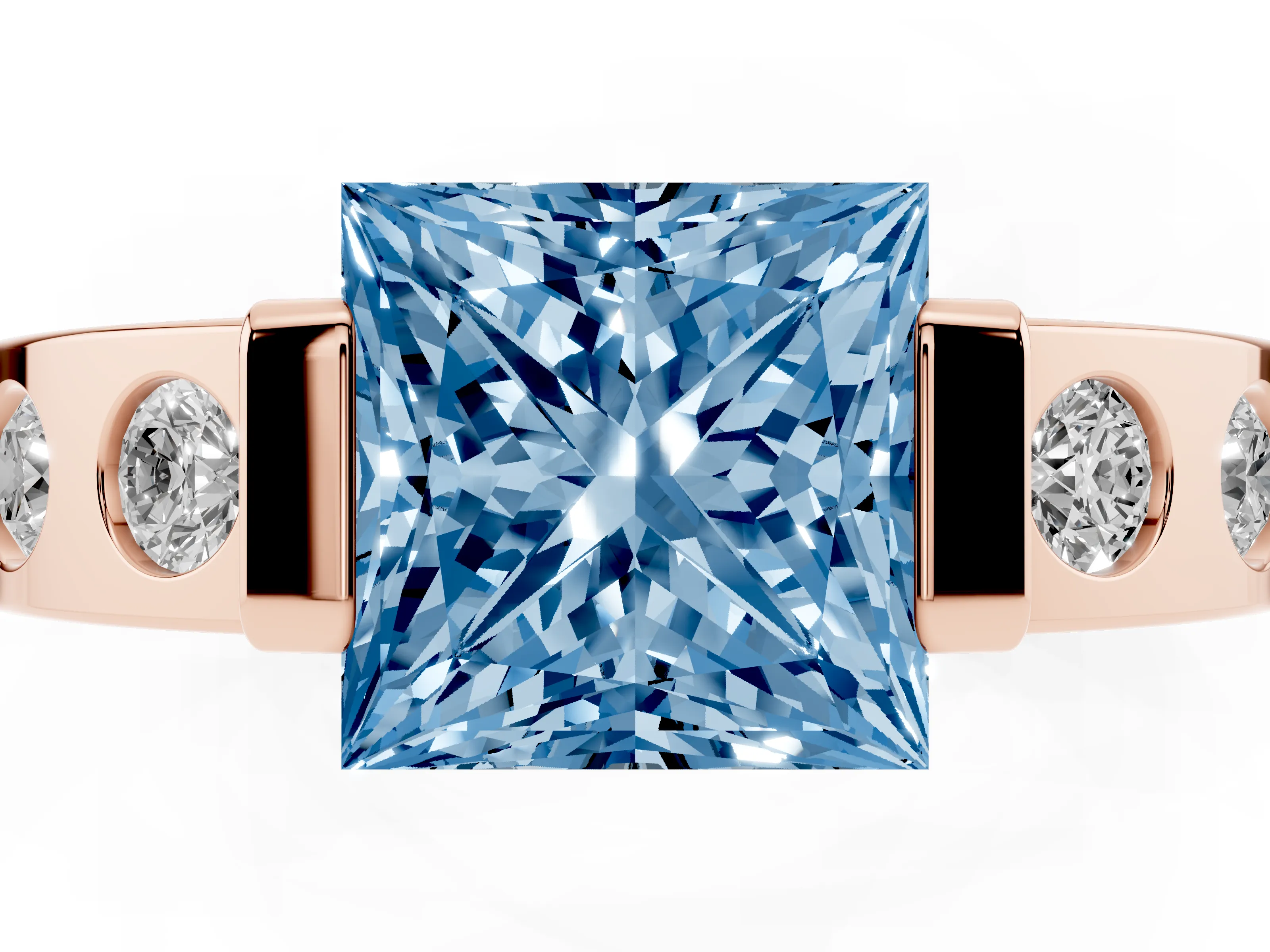 Fancy Blue Princess Cut Diamond Channel-Set Band Ring Set in Rose gold with Bezel Prong Setting