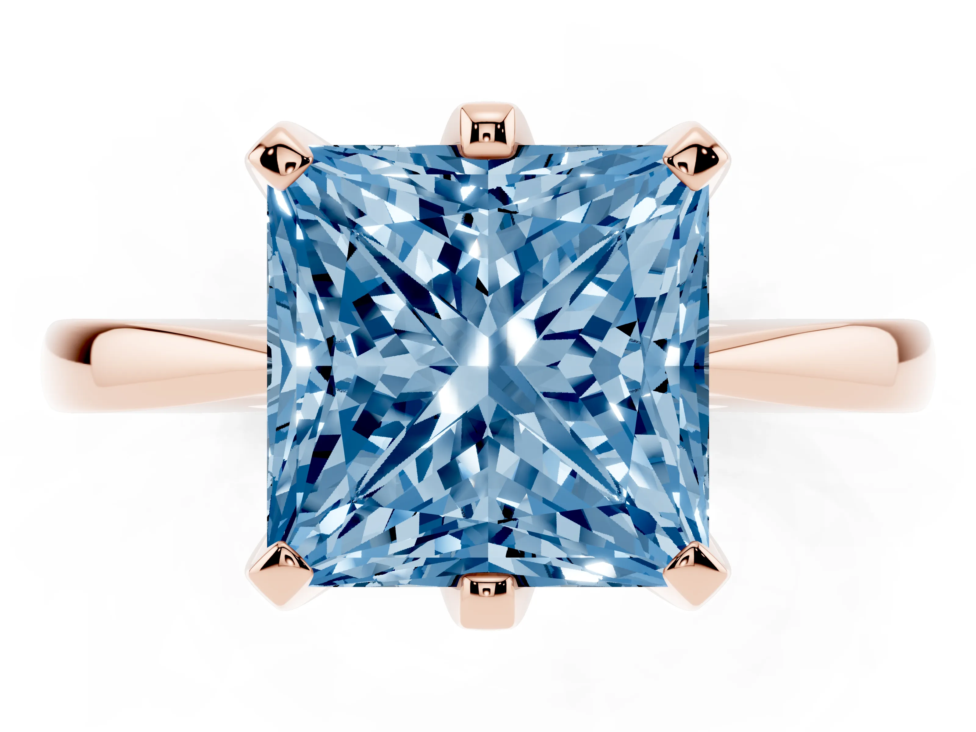 Fancy Blue Princess Cut Diamond Solitaire Engagement Ring Set in Rose gold with Slim Tapered Solitaire Band