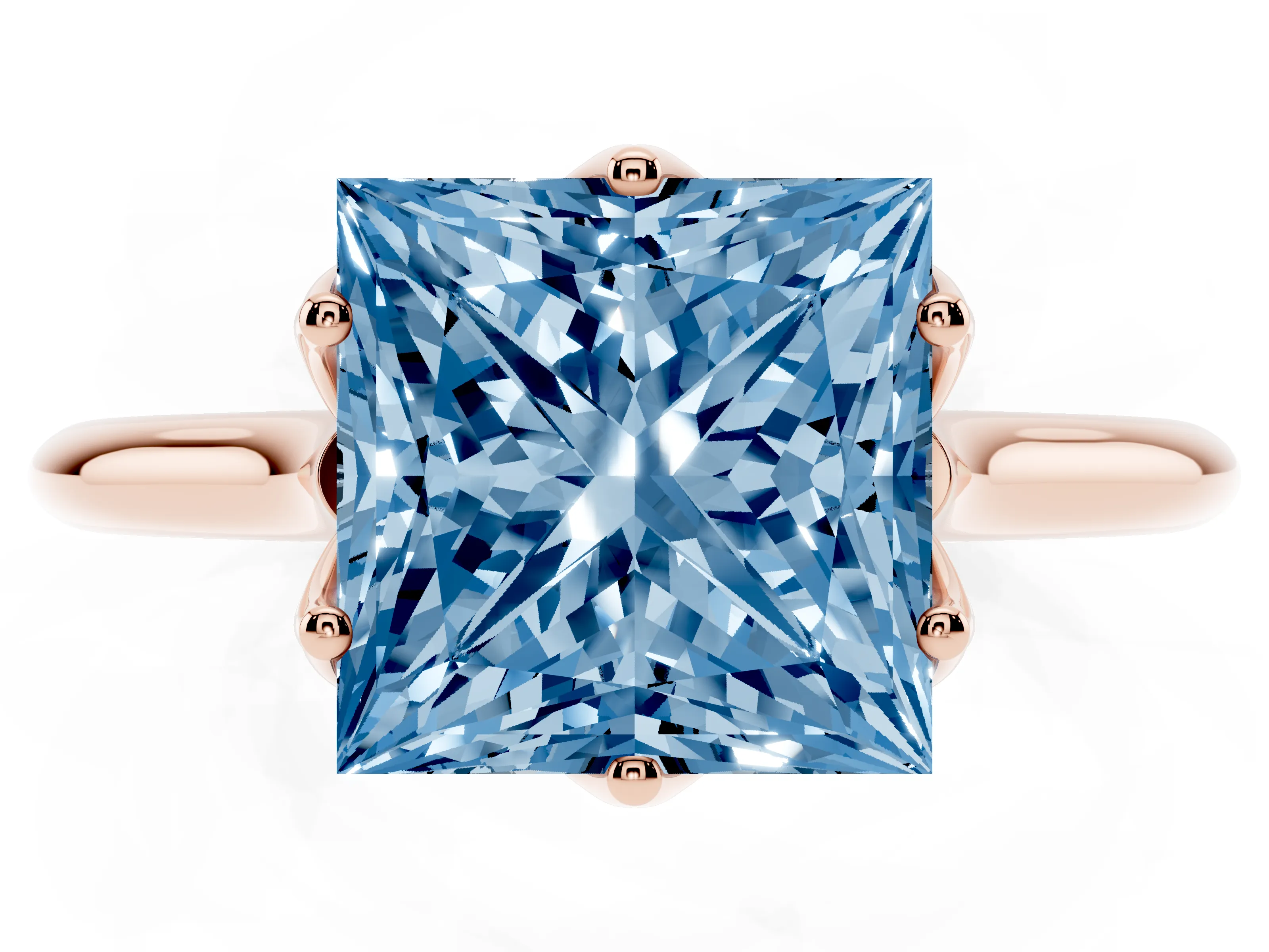 Fancy Blue Princess Cut Diamond Solitaire Cathedral Ring Set in Rose gold with Prong Setting