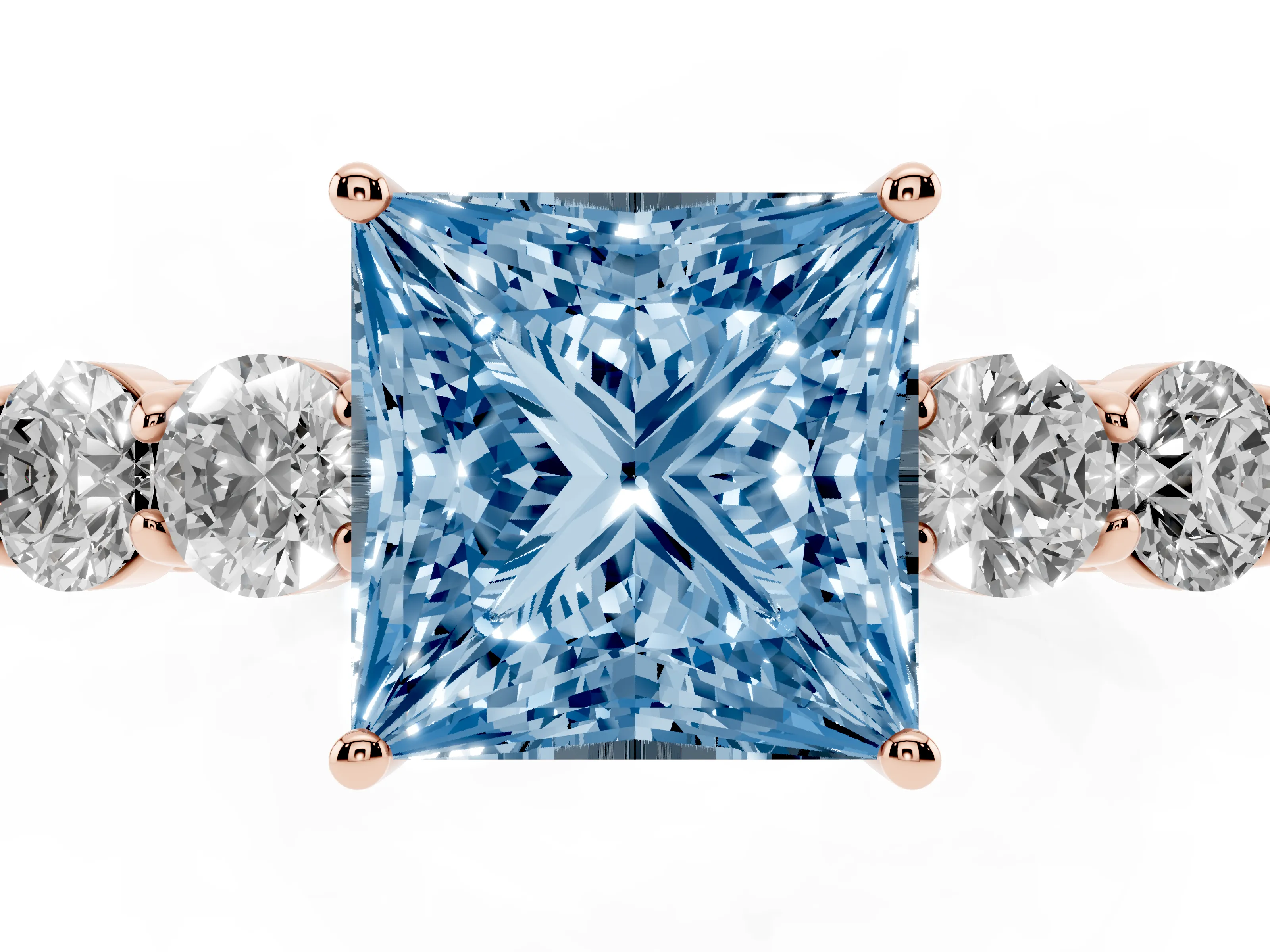 Fancy Blue Princess Cut Diamond Five-Stone Prong Set Band Ring Set in Rose gold with Polished Band