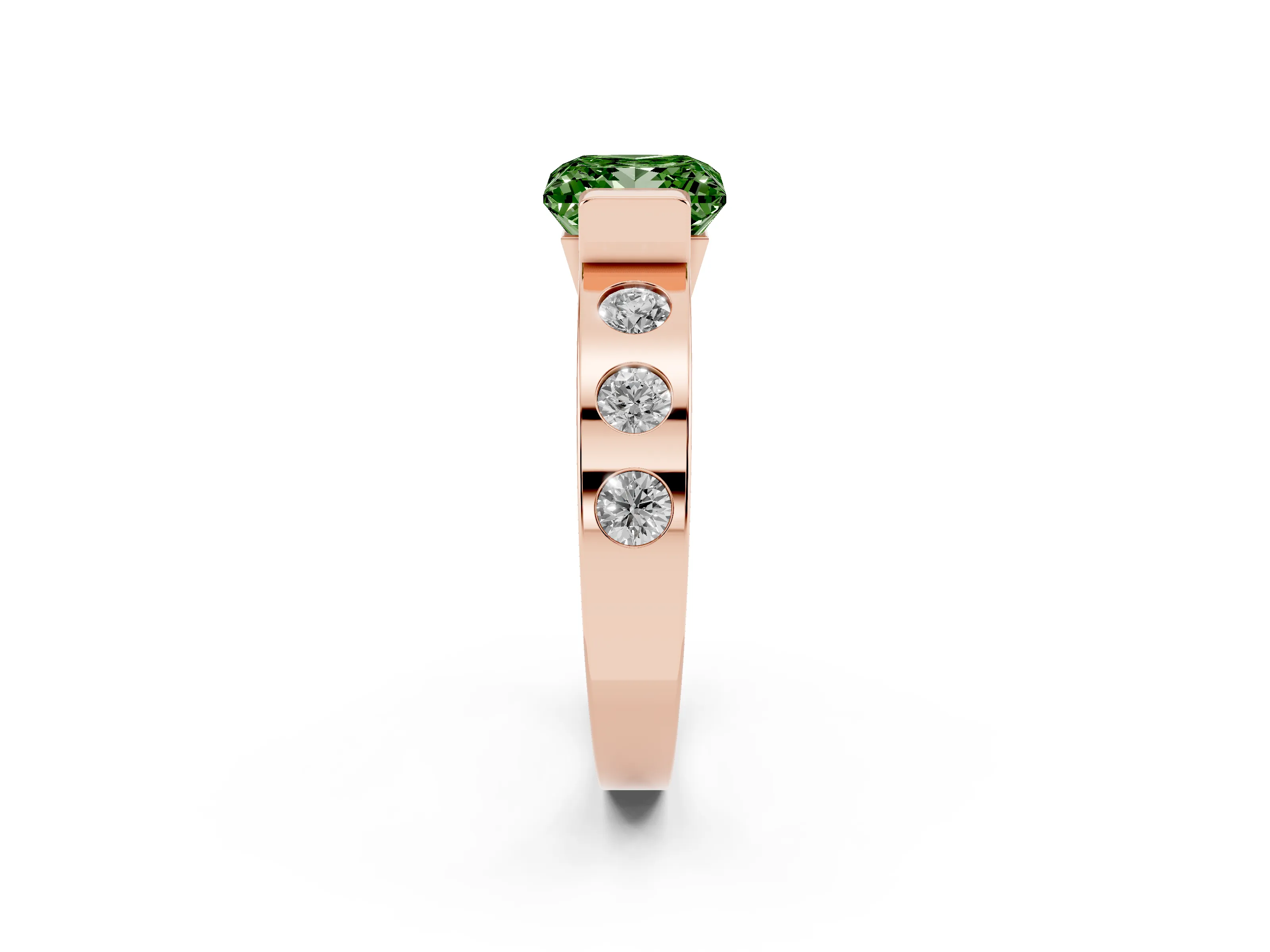 Fancy Green Princess Cut Diamond Channel-Set Band Ring Set in Rose gold with Bezel Prong Setting