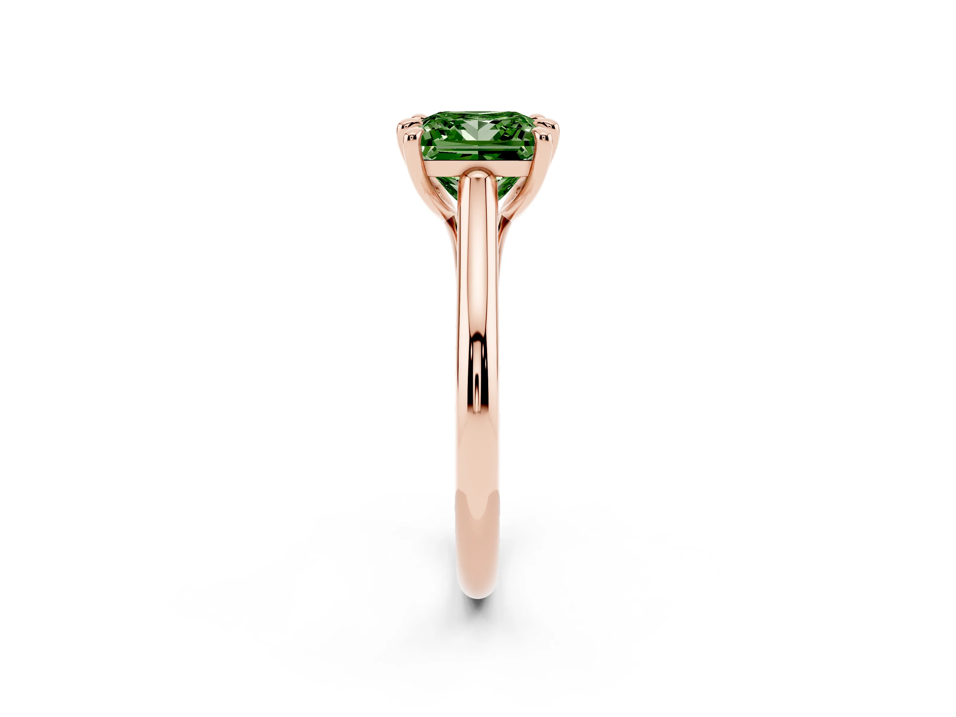 Fancy Green Princess Cut Diamond Solitaire Engagement Ring Set in Rose gold with Prong Setting and Plain Classic Band