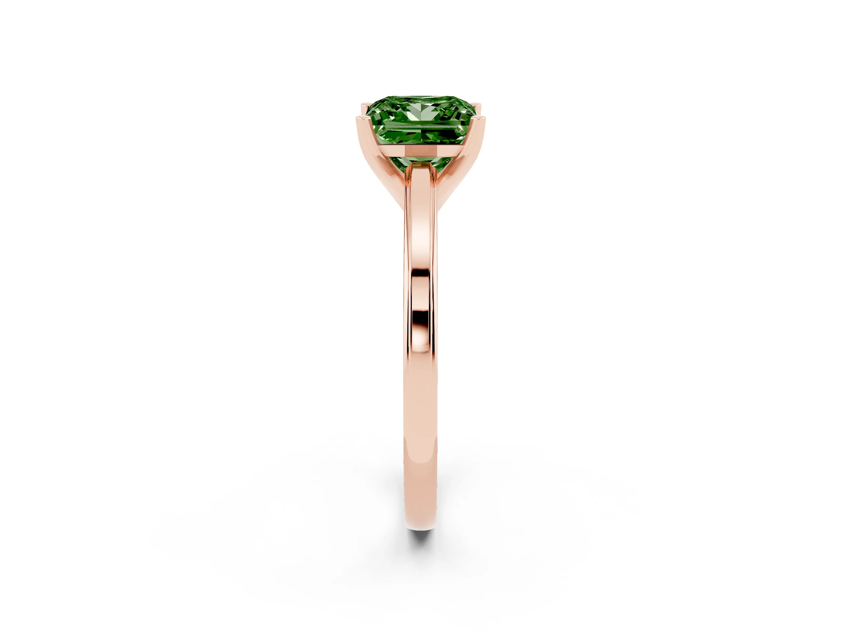 Fancy Green Princess Cut Diamond Solitaire Ring Set in Rose gold with Prong Setting and Classic Band