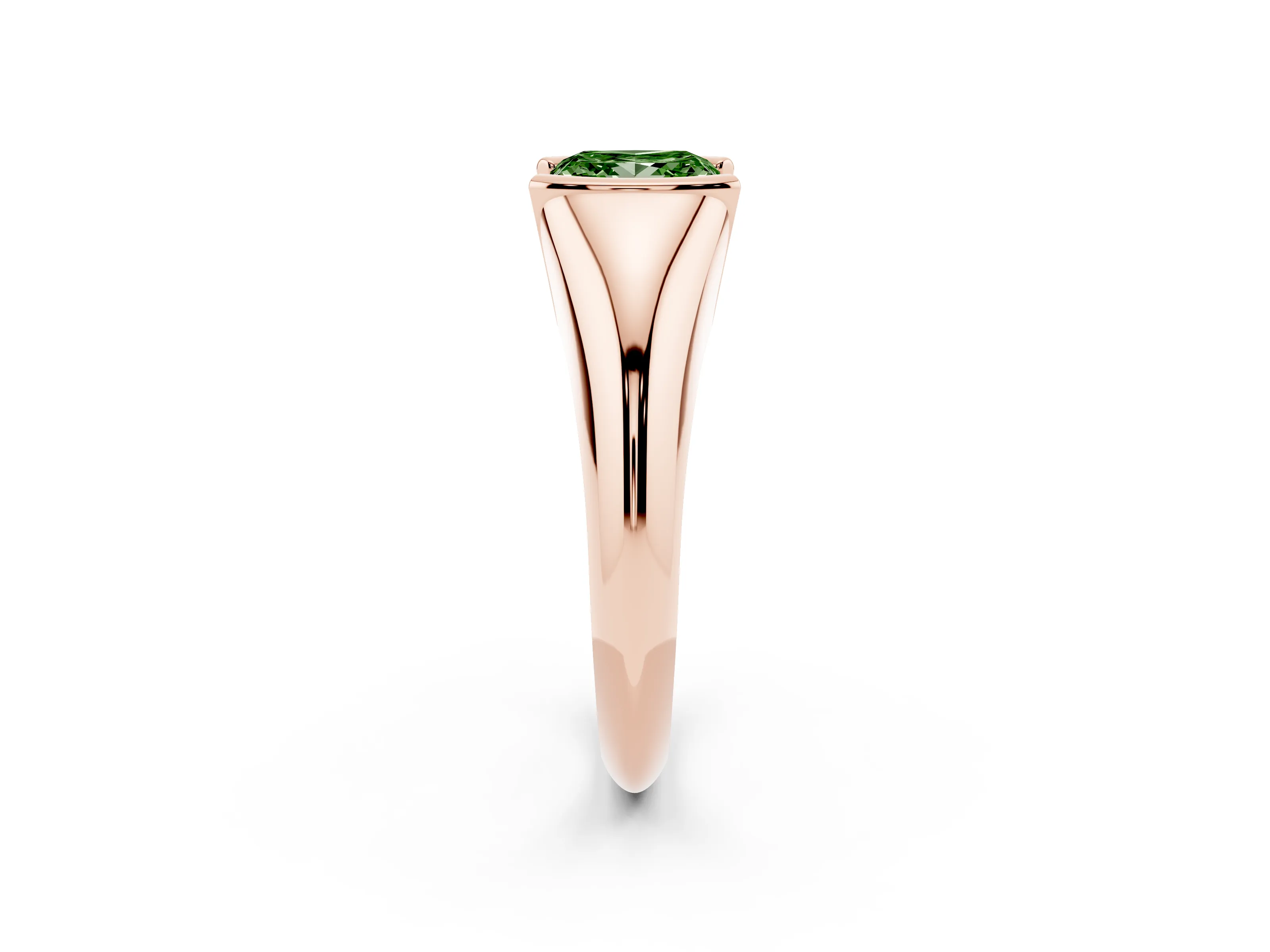 Fancy Green Princess Cut Diamond Solitaire Tension Set Ring Set in Rose gold