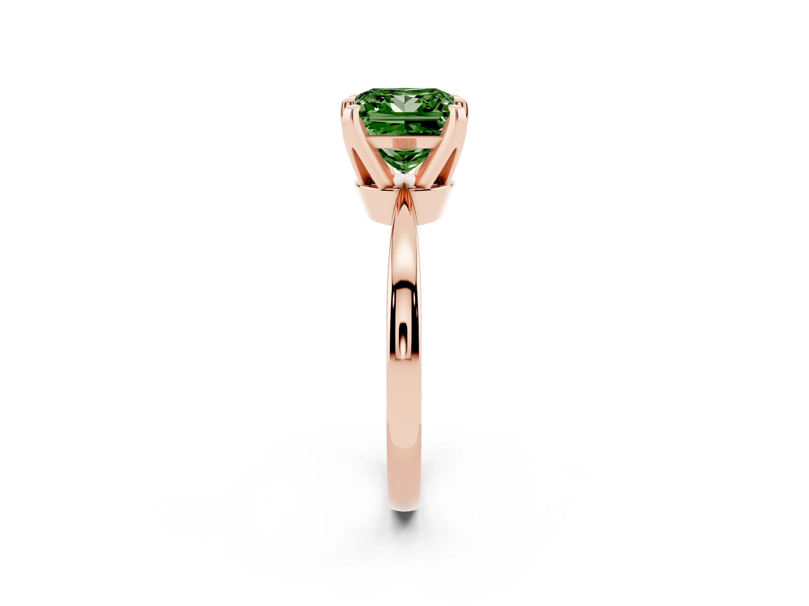 Fancy Green Princess Cut Diamond Solitaire Engagement Ring Set in Rose gold with Slim Tapered Solitaire Band