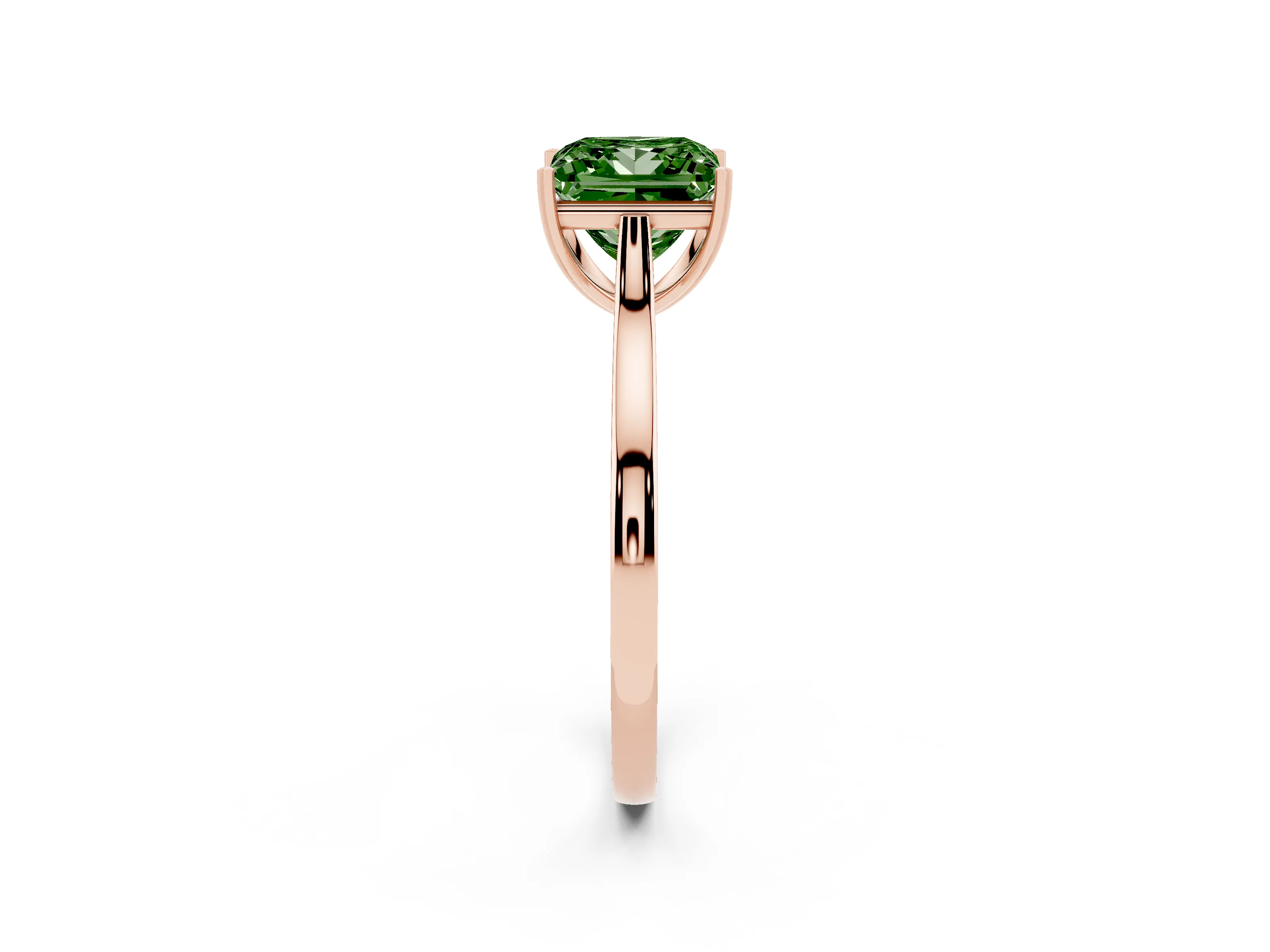 Fancy Green Princess Cut Diamond Solitaire Heart Prong Engagement Ring Set in Rose gold with Tapered Band