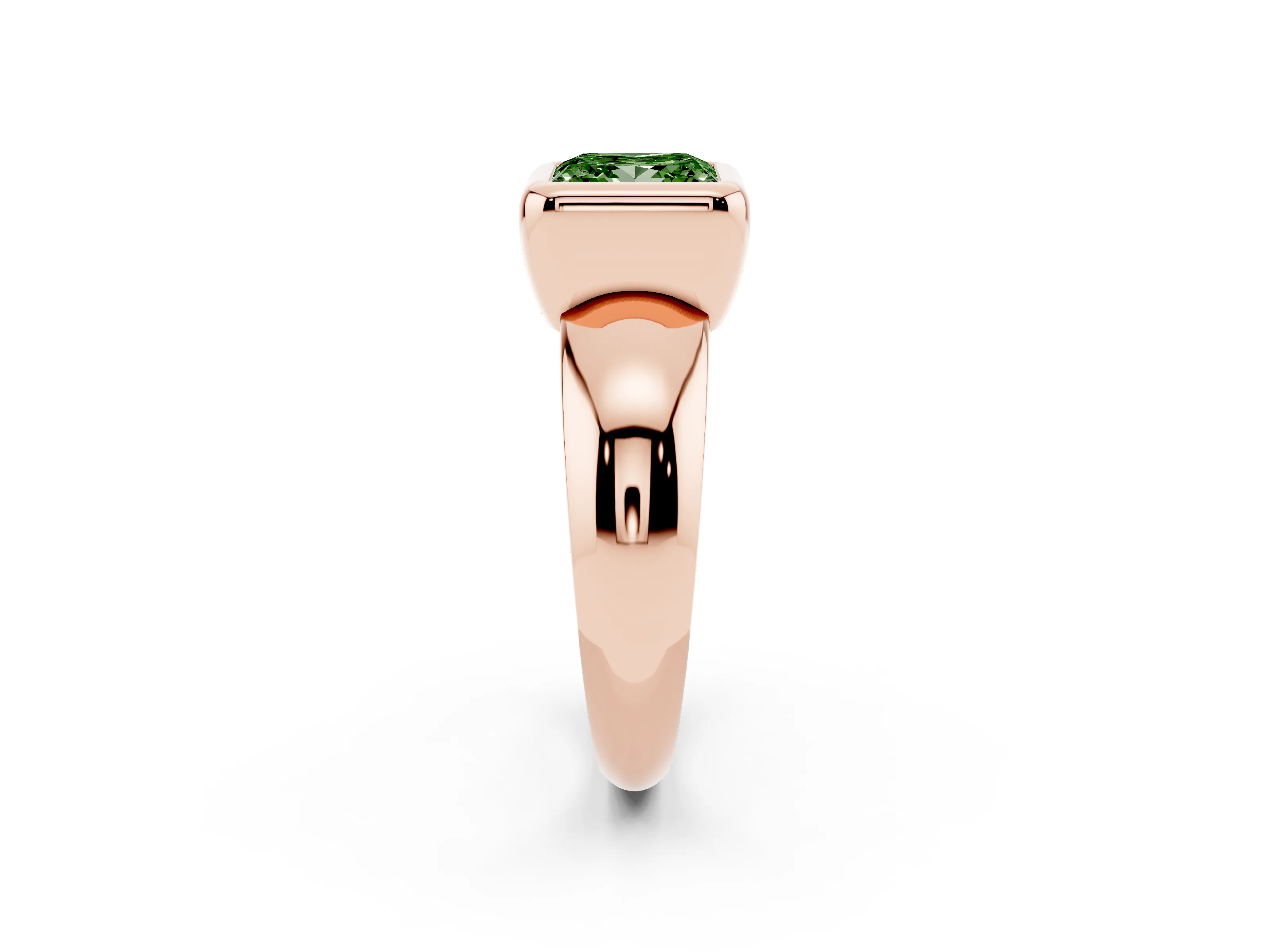 Fancy Green Bezel Set Princess Cut Diamond Solitaire Ring Set in Rose gold with Wide Band