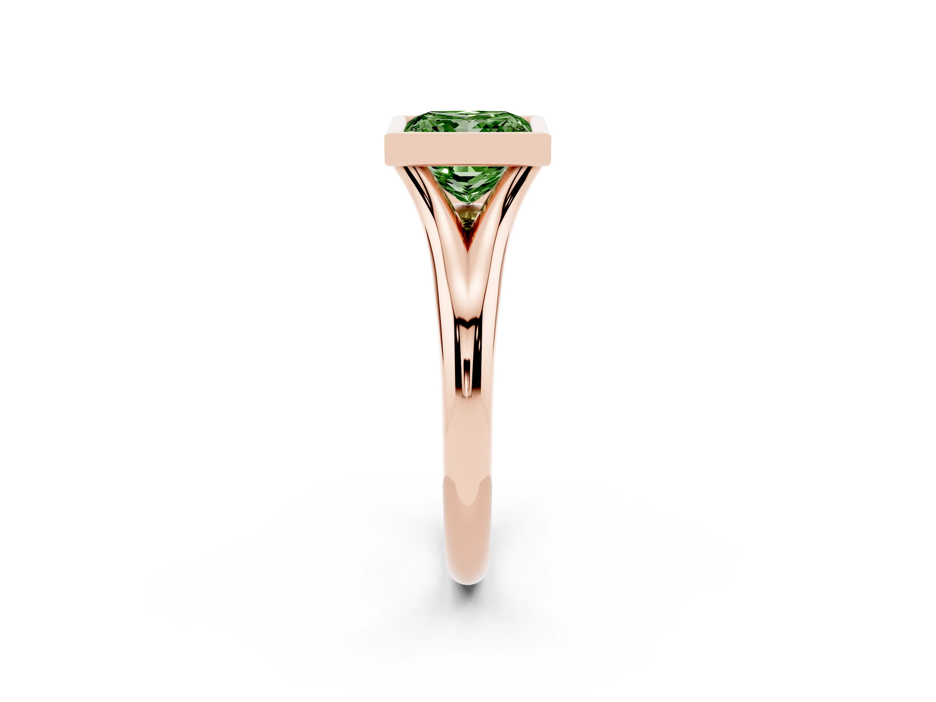 Fancy Green Bezel Set Princess Cut Diamond Solitaire Ring Set in Rose gold with Smooth Band