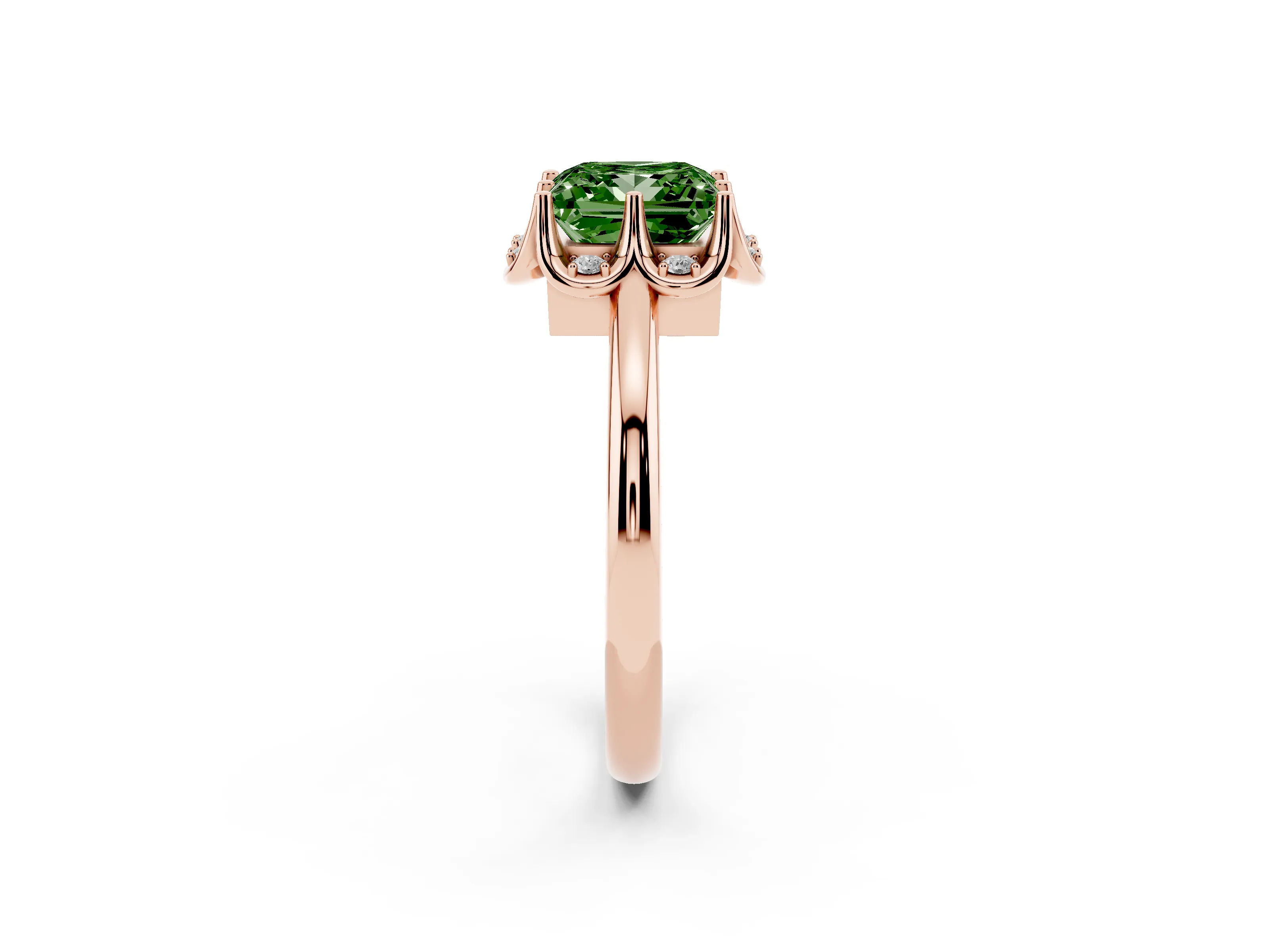 Fancy Green Princess Cut Diamond Round Cluster Halo Ring Set in Rose gold with Solitaire Band and Prong Setting