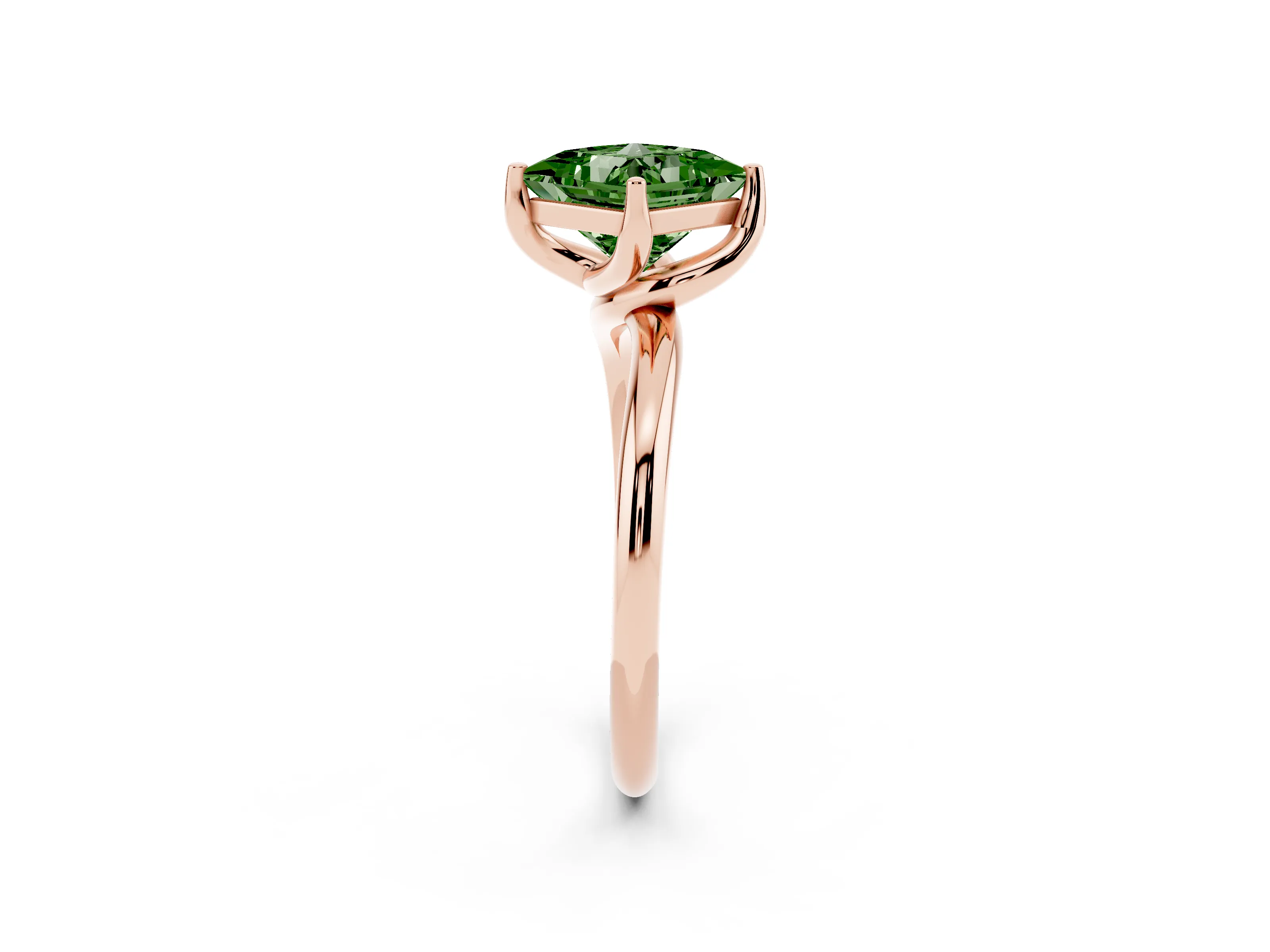 Fancy Green Princess Cut Diamond Solitaire Engagement Ring Set in Rose gold with Classic Plain Band
