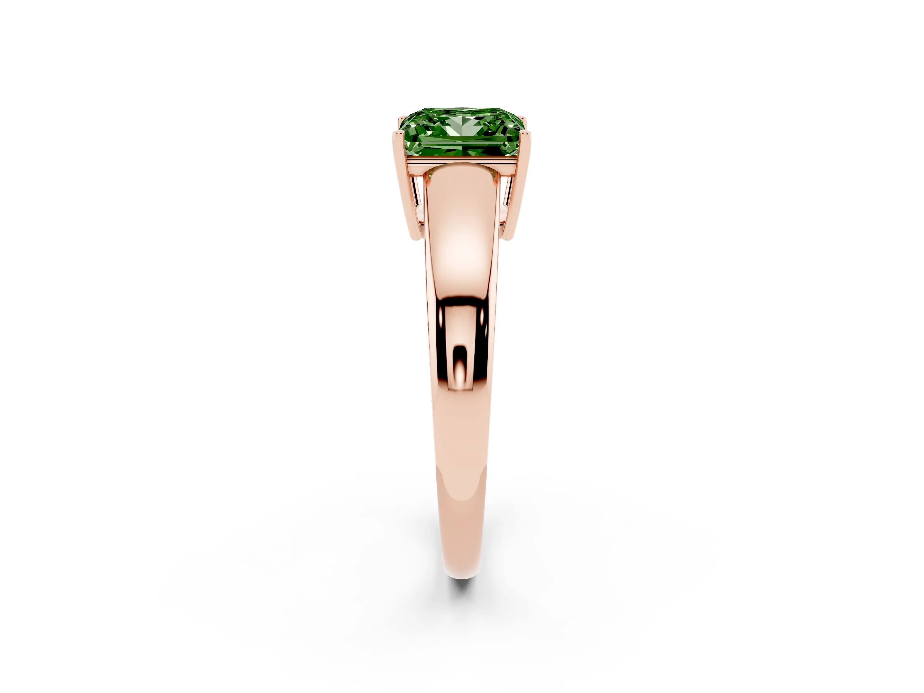 Fancy Green Princess Cut Diamond Solitaire Ring Set in Rose gold with Tapered Band and Prong Setting