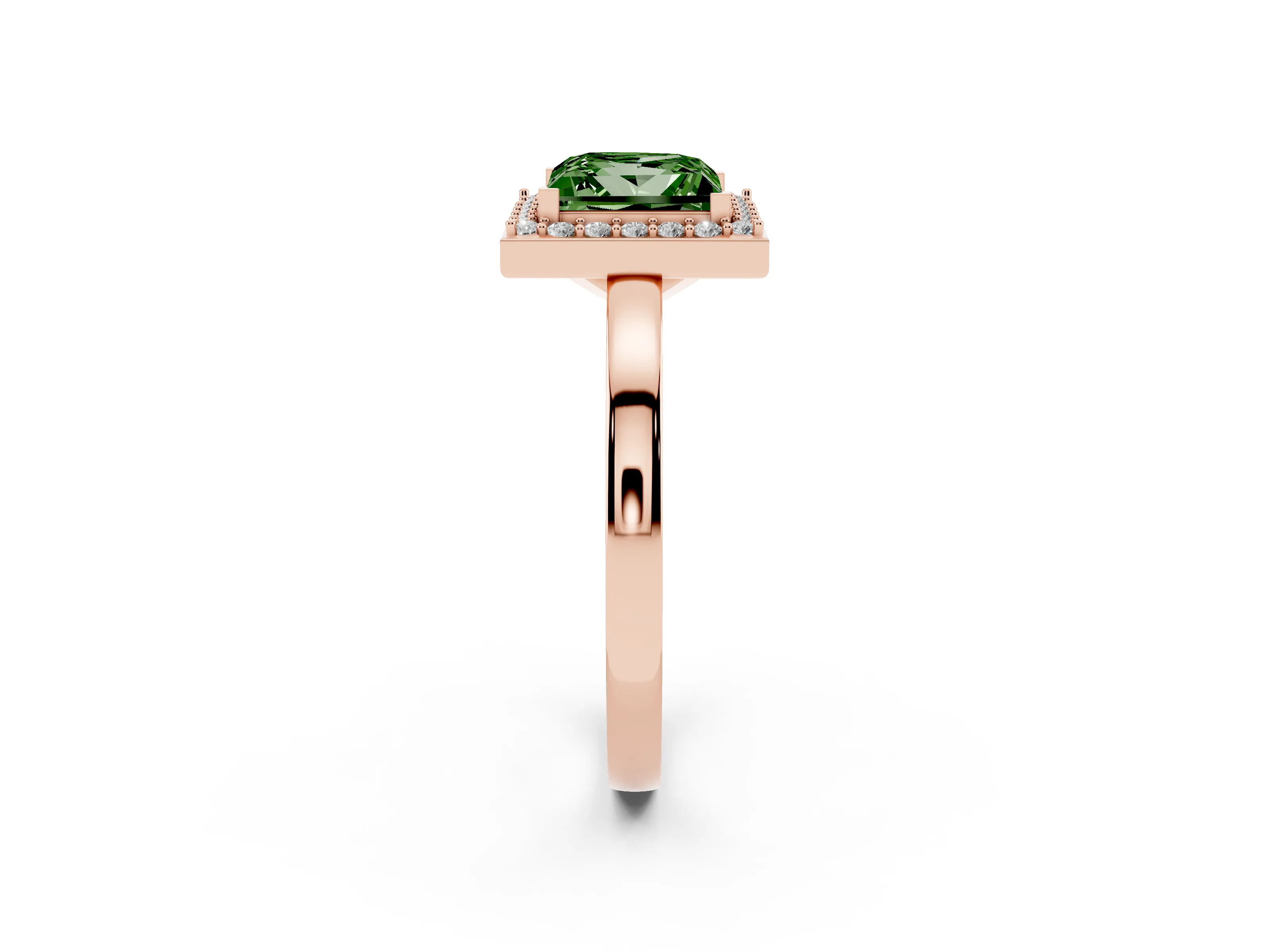 Fancy Green Princess Cut Diamond Halo Ring Set in Rose gold with Solitaire Band and Prong Setting