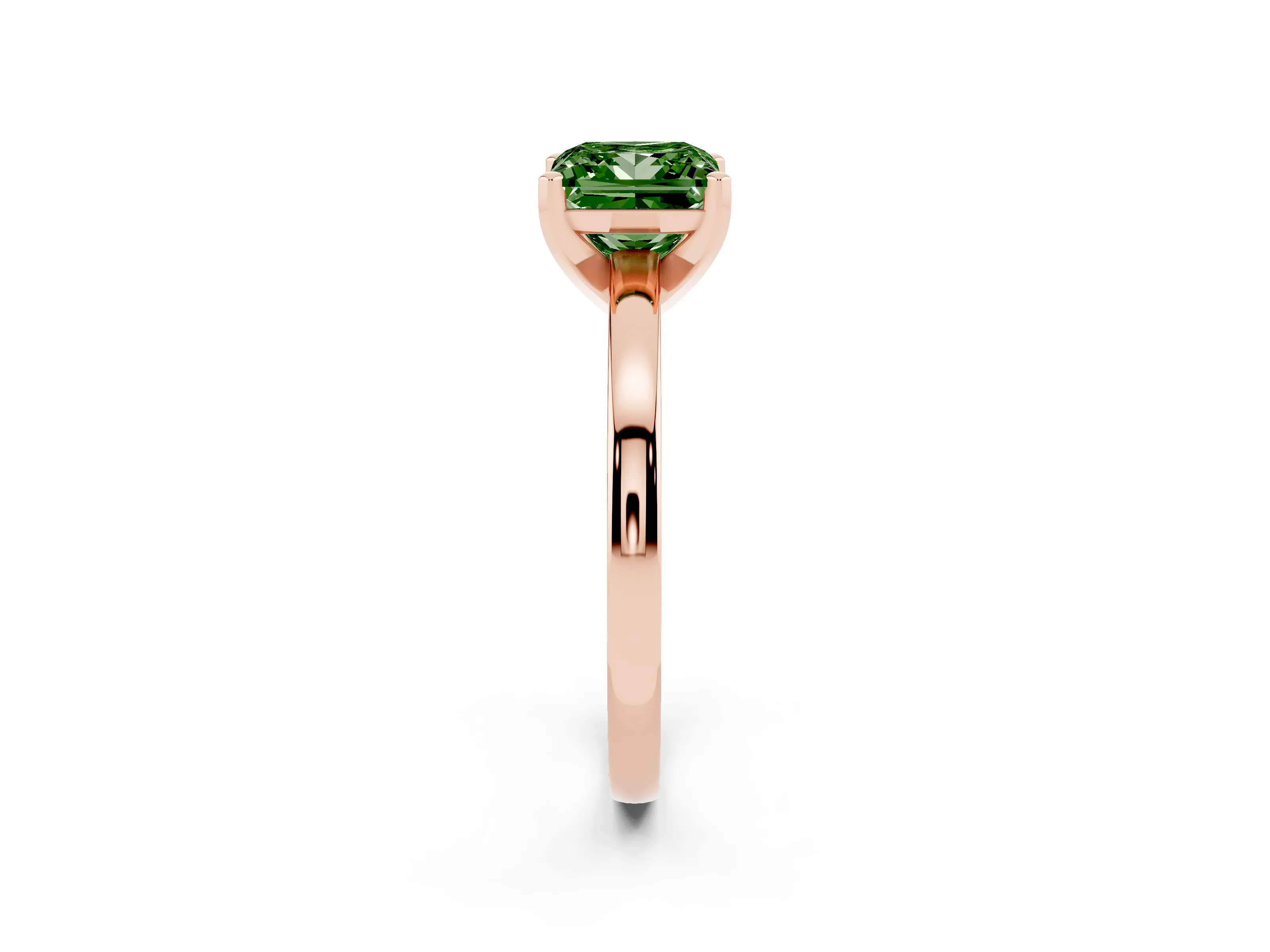 Fancy Green Princess Cut Diamond Solitaire Engagement Ring Set in Rose gold with Prong Setting on a Classic Band