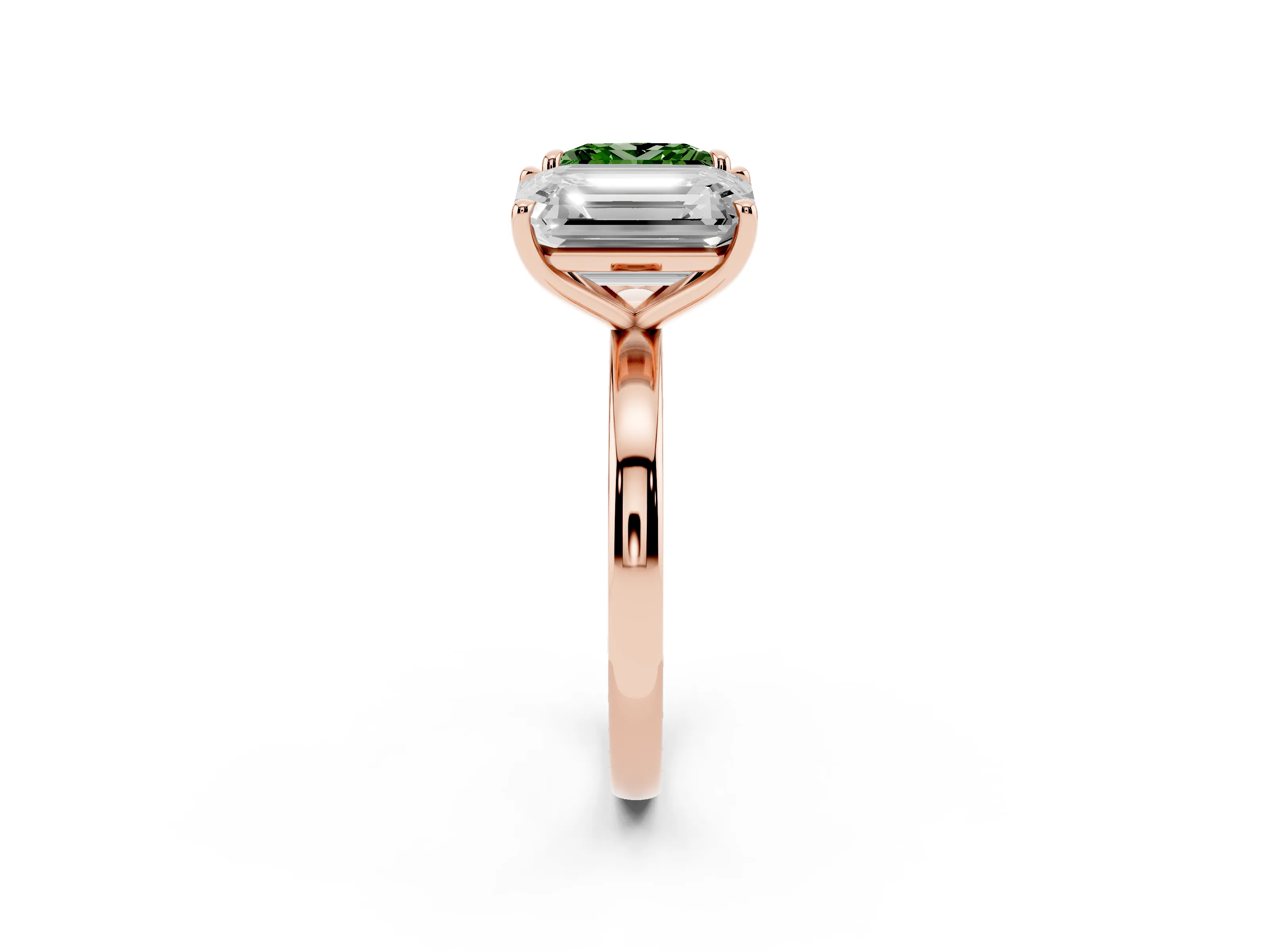 Fancy Green Princess Cut and Emerald Cut Toi Moi Ring Set in Rose gold with Prong Setting