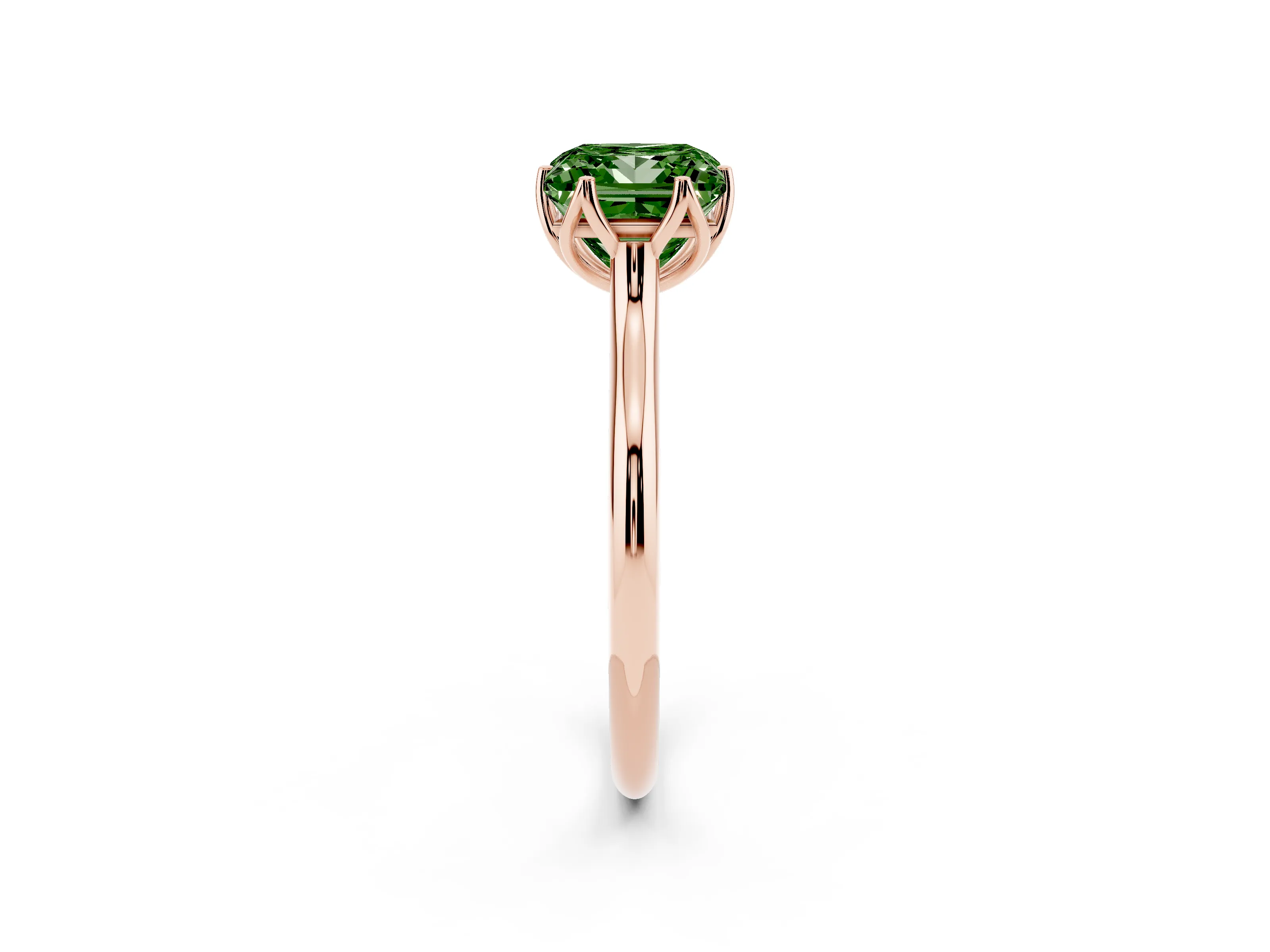 Fancy Green Princess Cut Diamond Solitaire Cathedral Ring Set in Rose gold with Prong Setting
