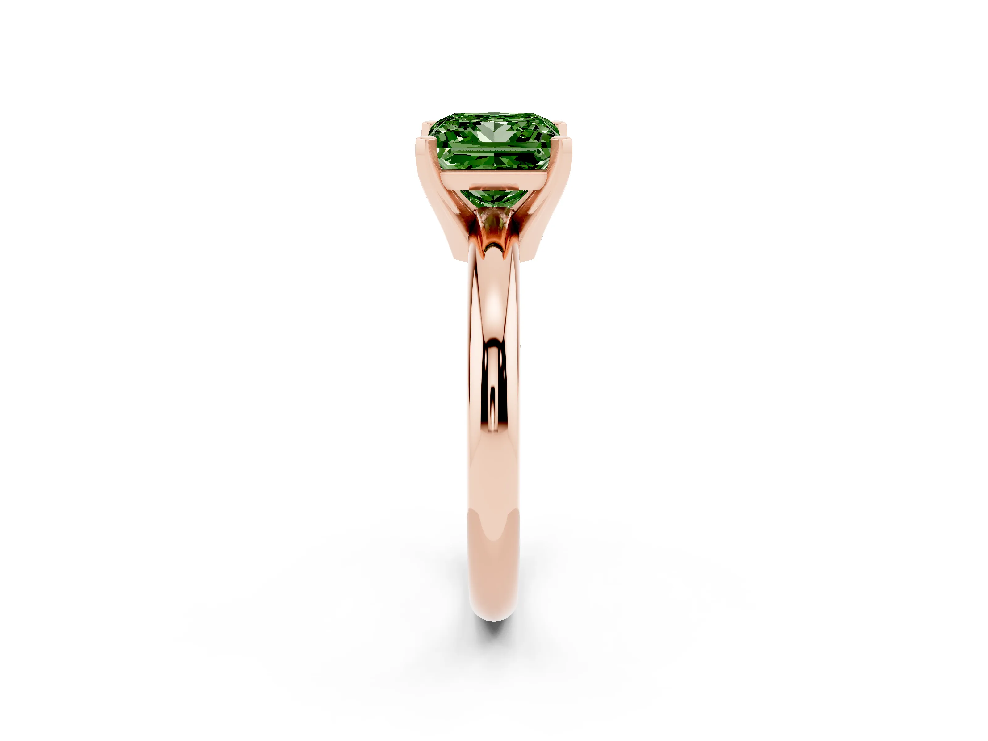 Fancy Green Princess Cut Diamond Solitaire Engagement Ring Set in Rose gold with Round Band and Prong Setting
