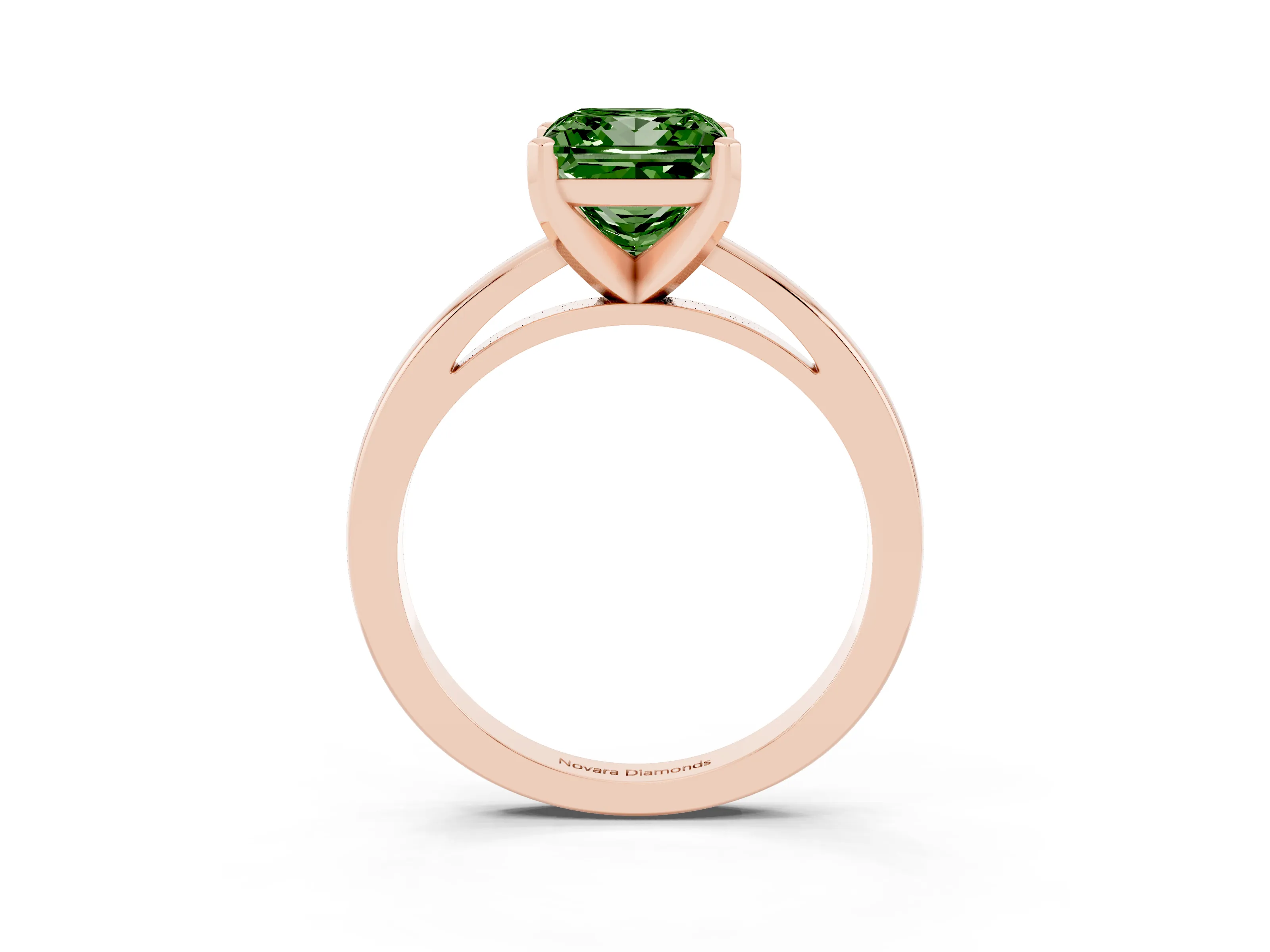 Fancy Green Princess Cut Diamond Solitaire Engagement Ring Set in Rose gold with Prong Setting on a Classic Band