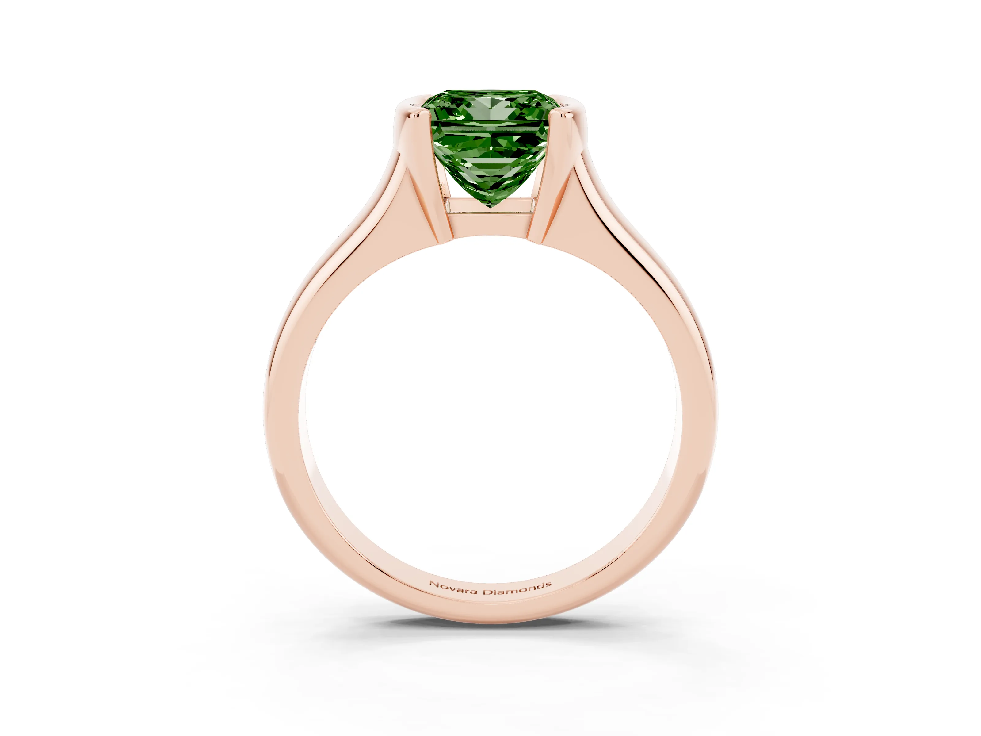 Fancy Green Princess Cut Diamond Solitaire Tension Set Ring Set in Rose gold with Split Shank Band