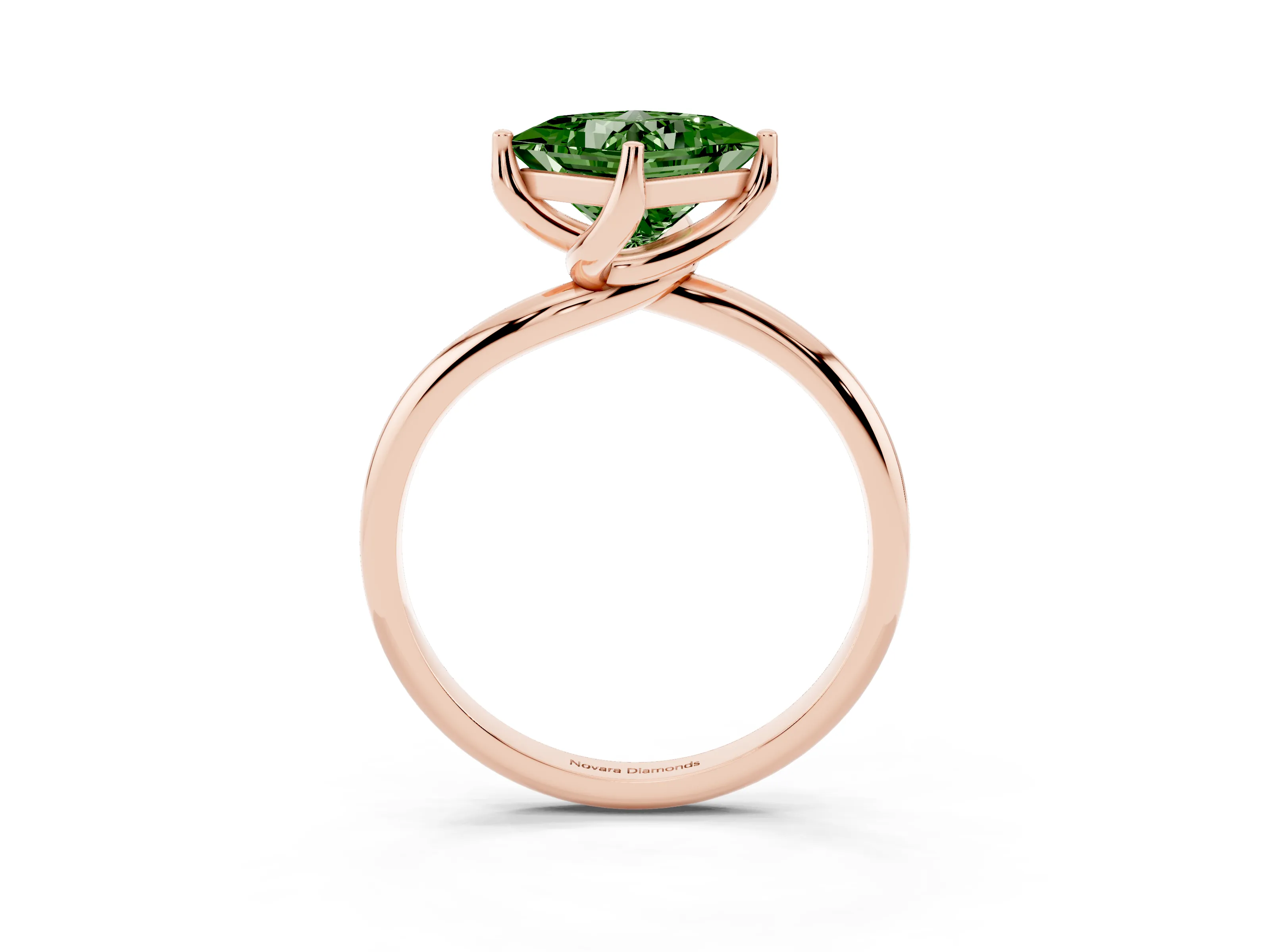 Fancy Green Princess Cut Diamond Solitaire Engagement Ring Set in Rose gold with Classic Plain Band
