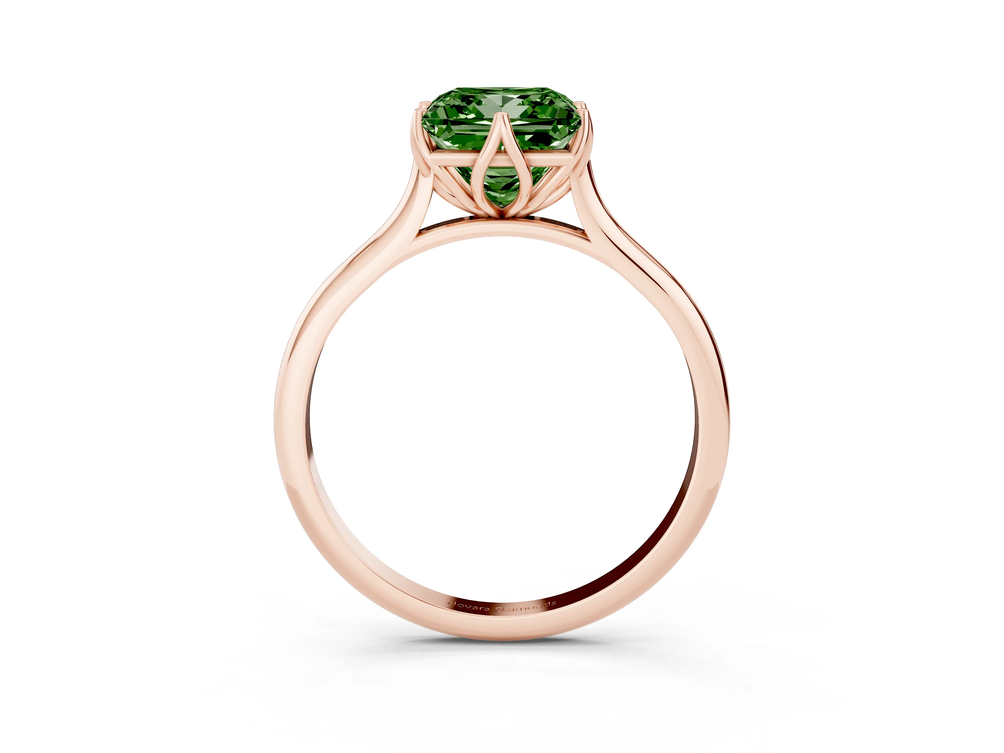 Fancy Green Princess Cut Diamond Solitaire Cathedral Ring Set in Rose gold with Prong Setting