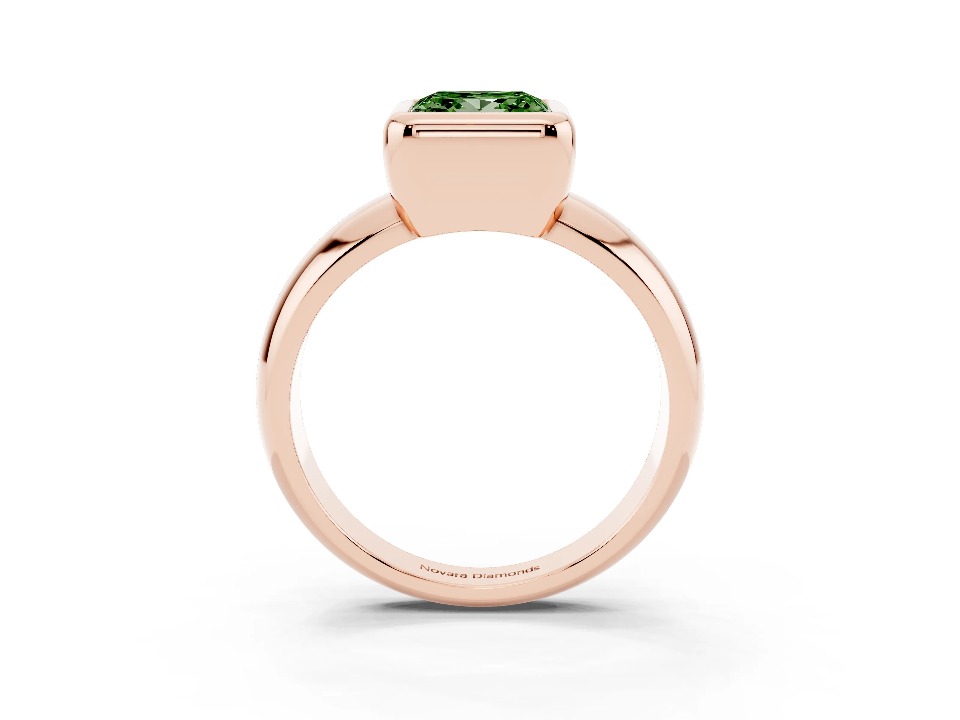 Fancy Green Bezel Set Princess Cut Diamond Solitaire Ring Set in Rose gold with Wide Band
