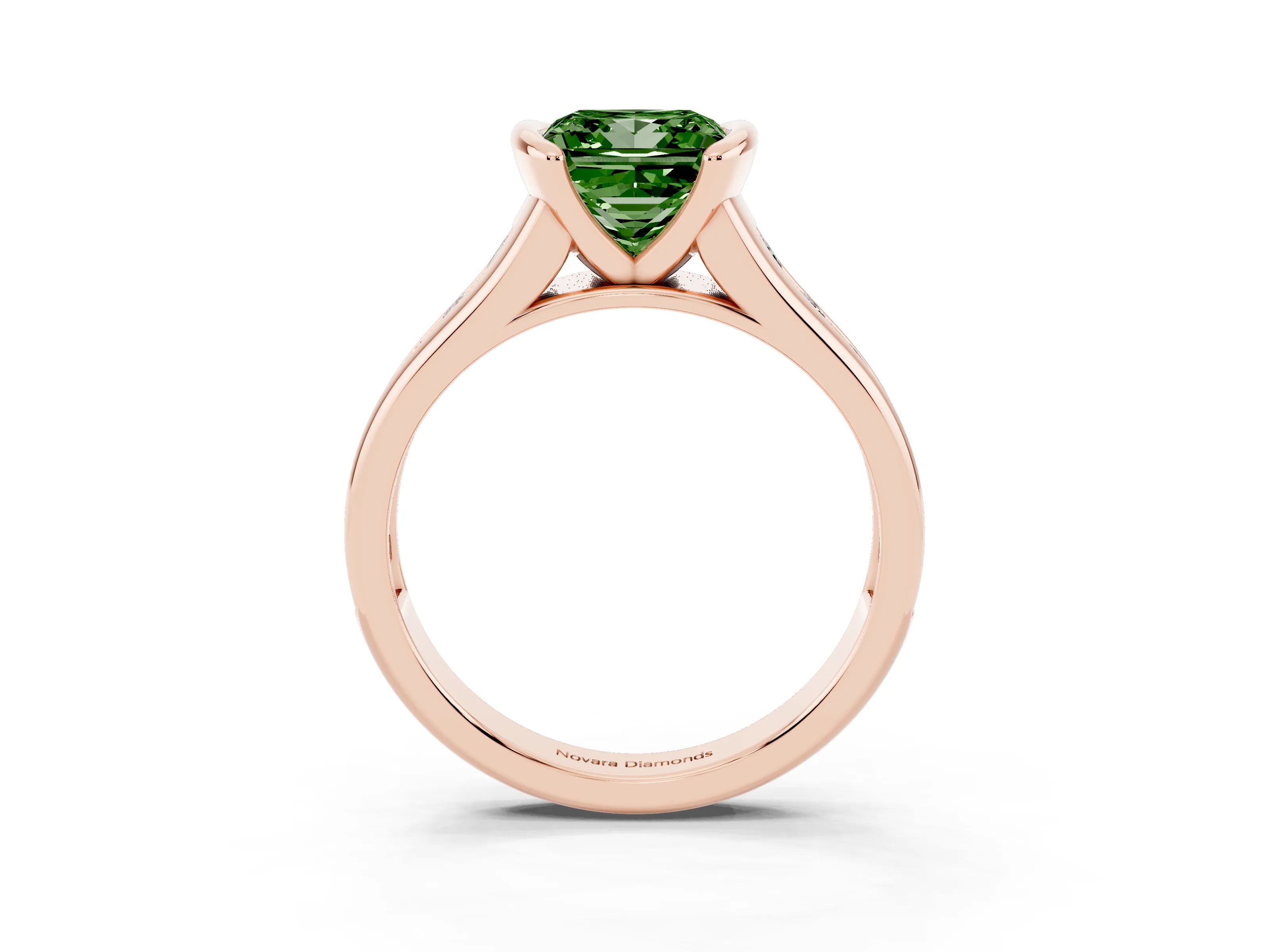 Fancy Green Princess Cut Diamond Bezel-Set Solitaire Ring Set in Rose gold with Channel-Set Band
