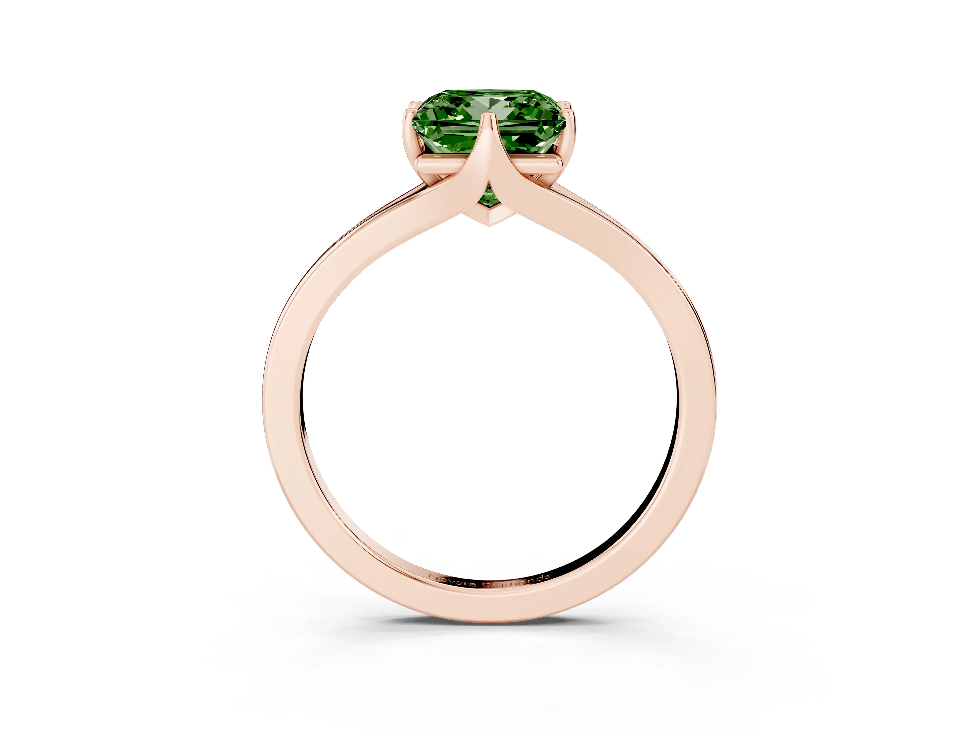 Fancy Green Princess Cut Diamond Solitaire Ring Set in Rose gold with Polished Tapered Band and Prong Setting
