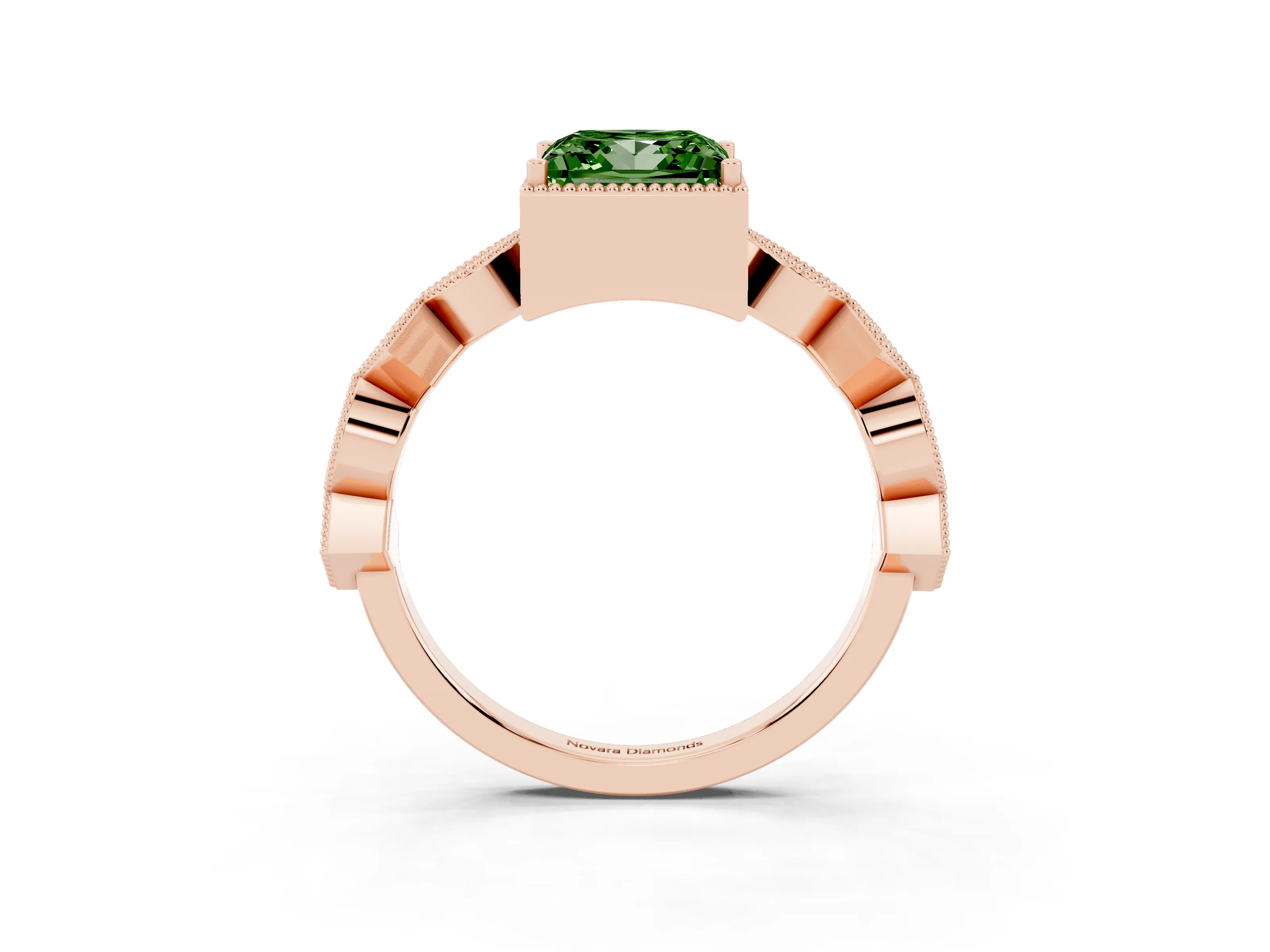 Fancy Green Princess Cut Diamond Milgrain Marquise Twist Band Ring Set in Rose gold with Prong Setting
