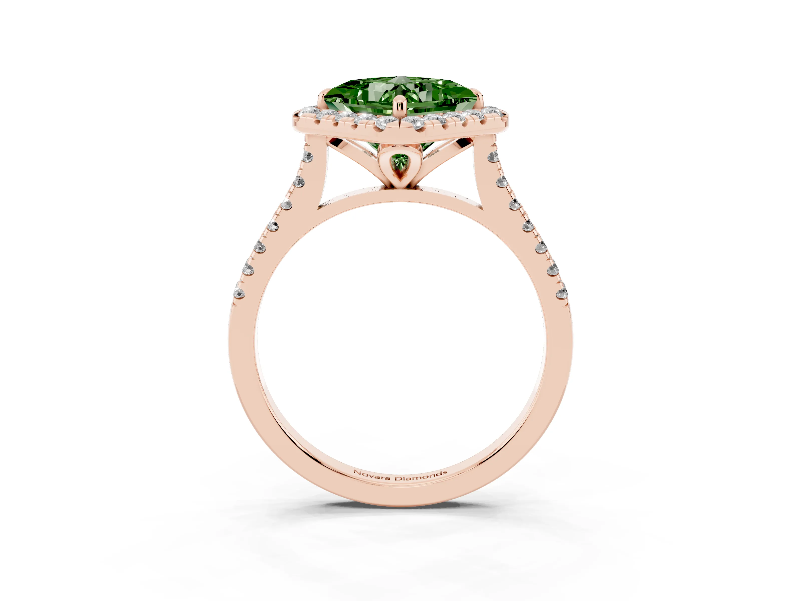 Fancy Green Princess Cut Diamond Cushion Halo Ring Set in Rose gold with Pavé Band