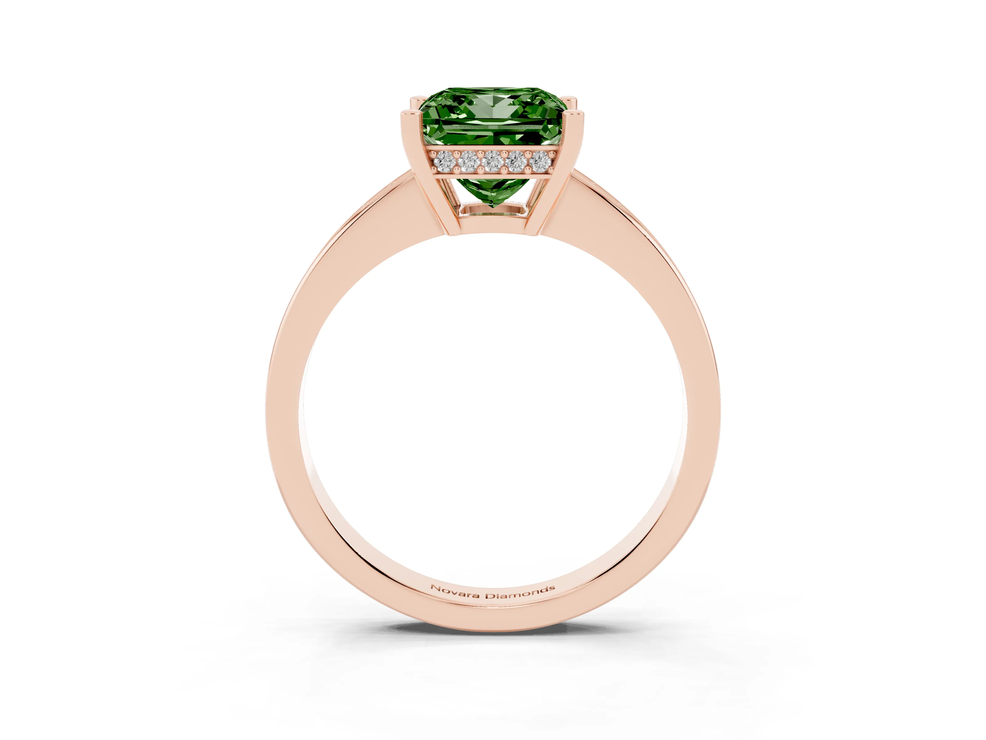 Fancy Green Princess Cut Diamond Pavé Band Prong Set Solitaire Ring Set in Rose gold