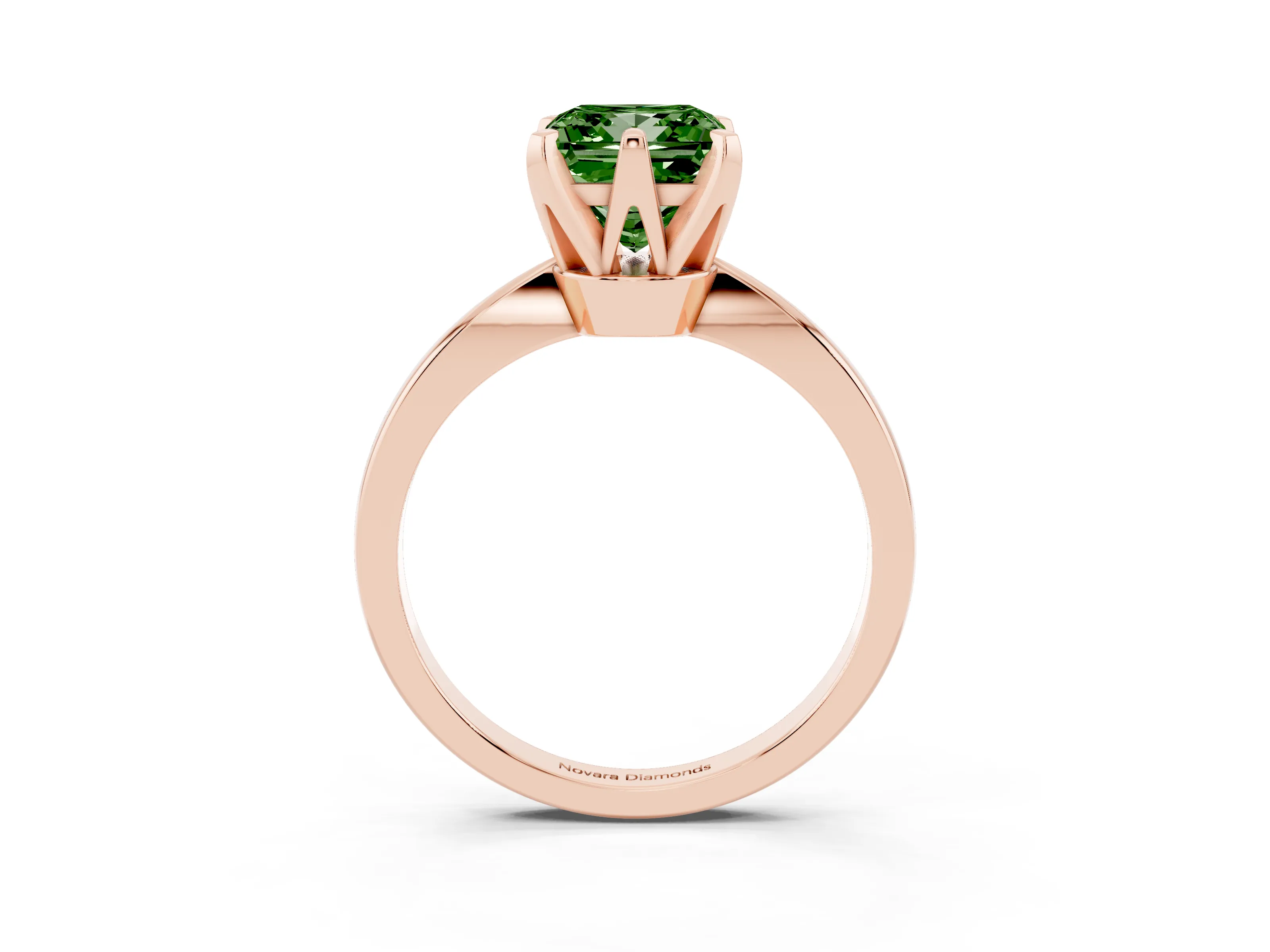 Fancy Green Princess Cut Diamond Solitaire Engagement Ring Set in Rose gold with Slim Tapered Solitaire Band