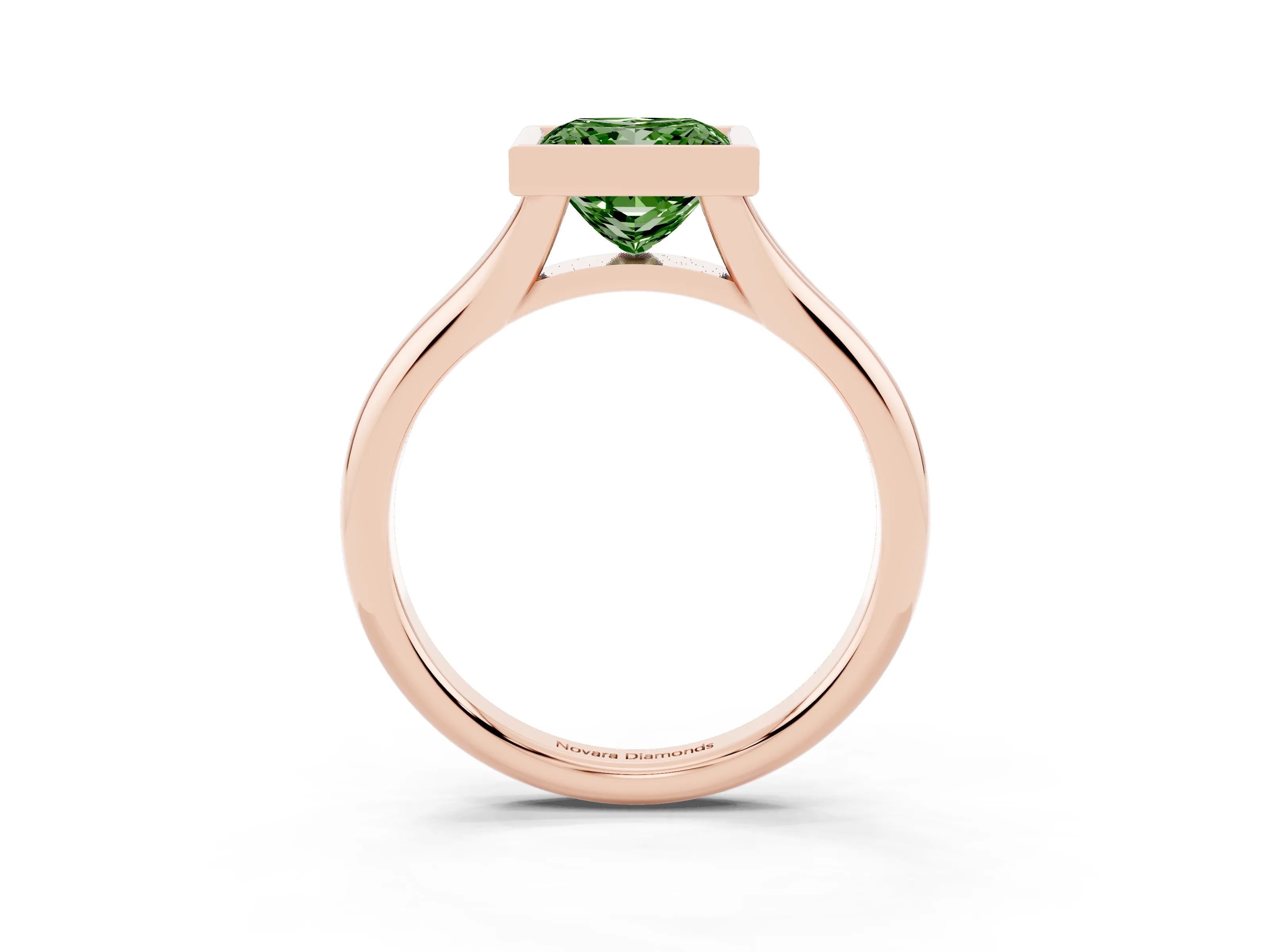 Fancy Green Bezel Set Princess Cut Diamond Solitaire Ring Set in Rose gold with Smooth Band