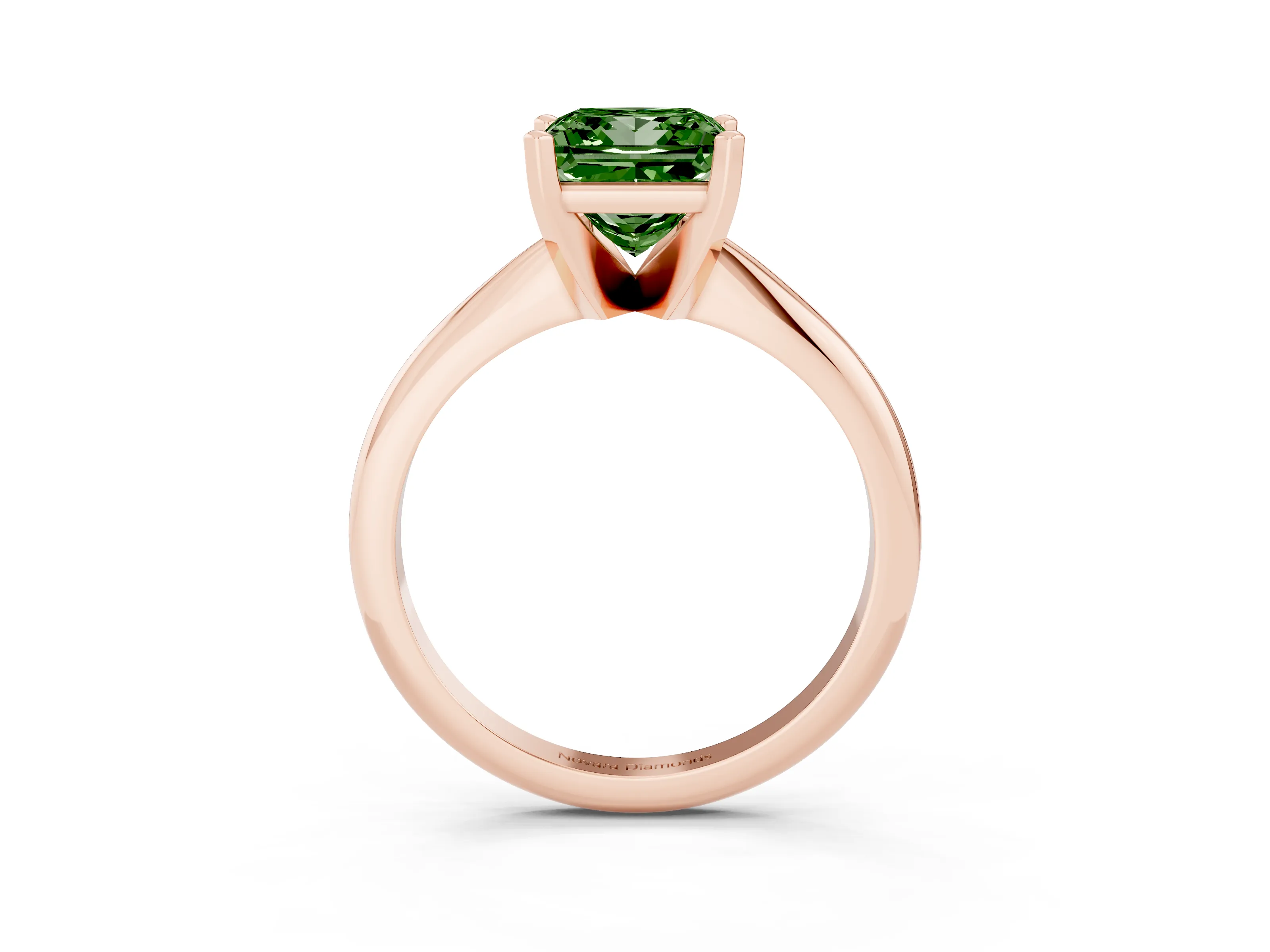 Fancy Green Princess Cut Diamond Solitaire Ring Set in Rose gold with Prong Setting on a Plain Round Band