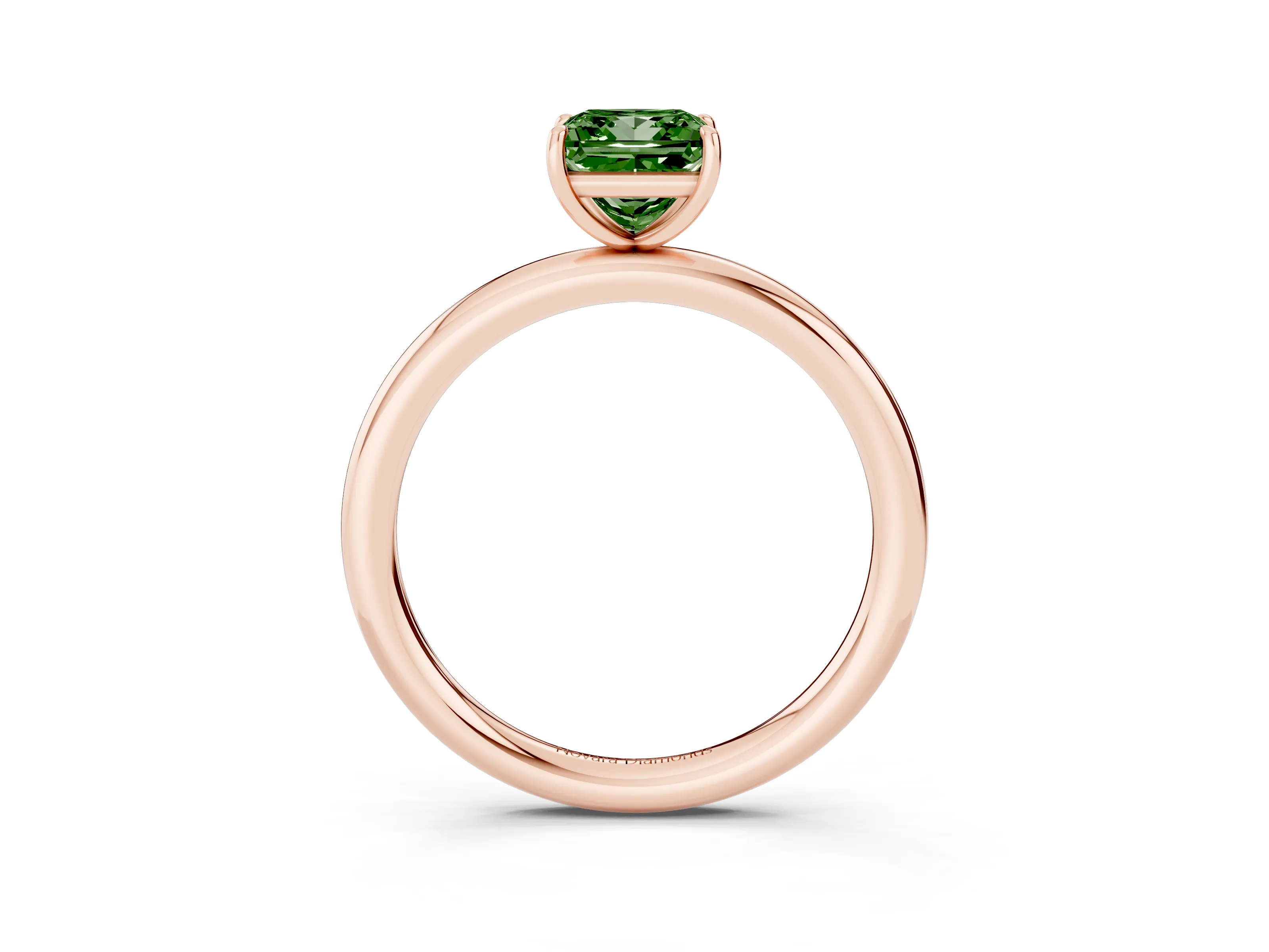 Fancy Green Princess Cut Diamond Solitaire Ring Set in Rose gold with Prong Setting on a Polished Plain Band