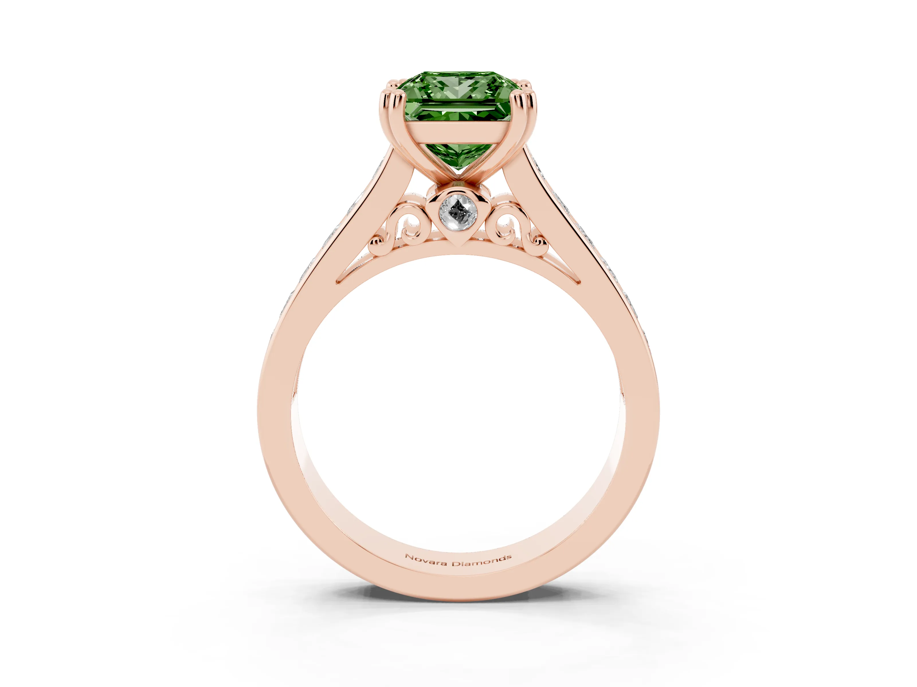 Fancy Green Princess Cut Diamond Channel Set Solitaire Engagement Ring Set in Rose gold with Prong Setting