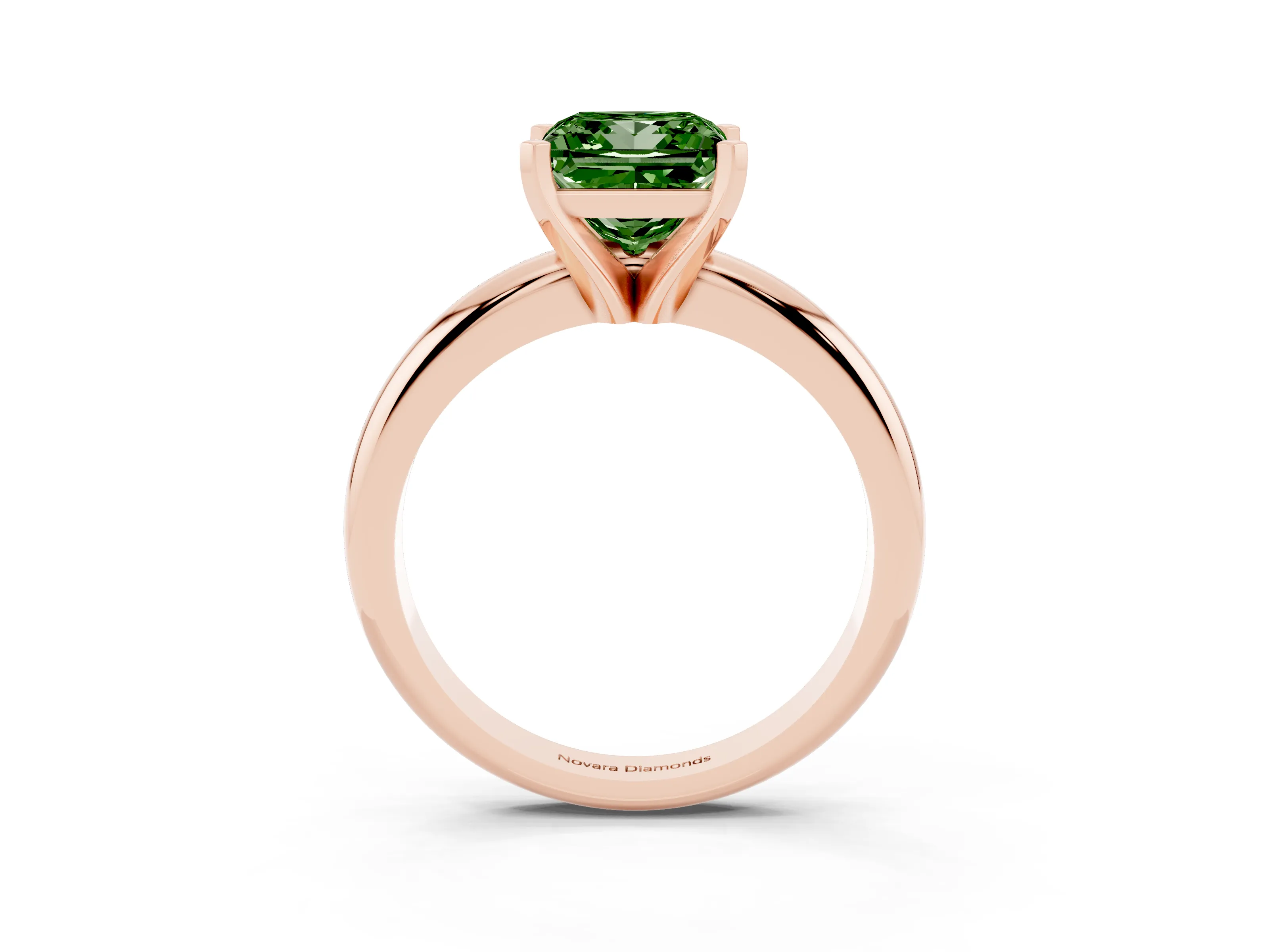 Fancy Green Princess Cut Diamond Solitaire Engagement Ring Set in Rose gold with Round Band and Prong Setting