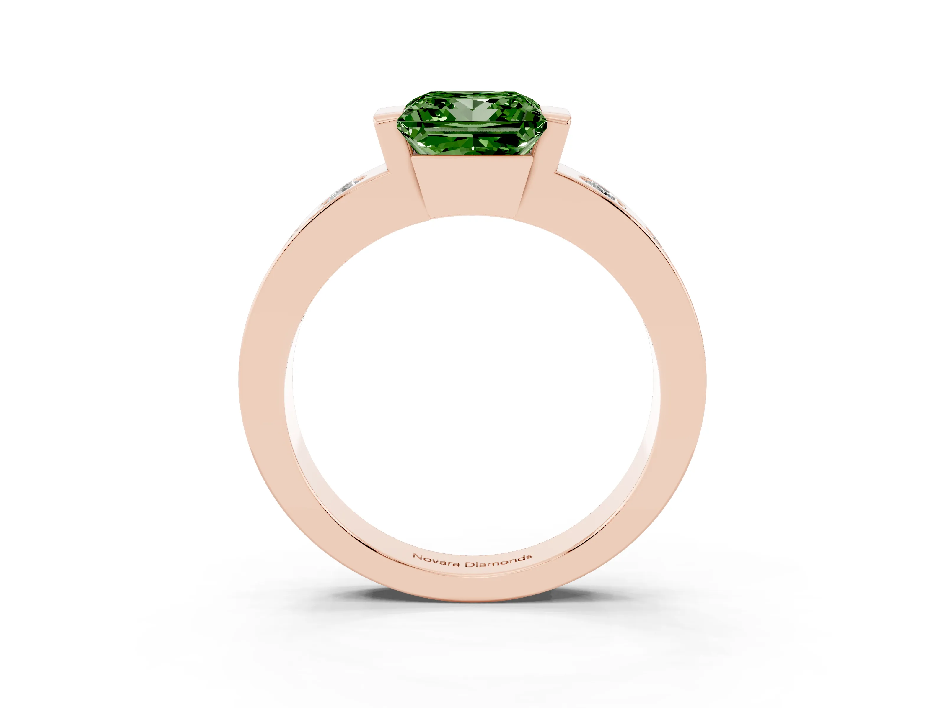 Fancy Green Princess Cut Diamond Channel-Set Band Ring Set in Rose gold with Bezel Prong Setting