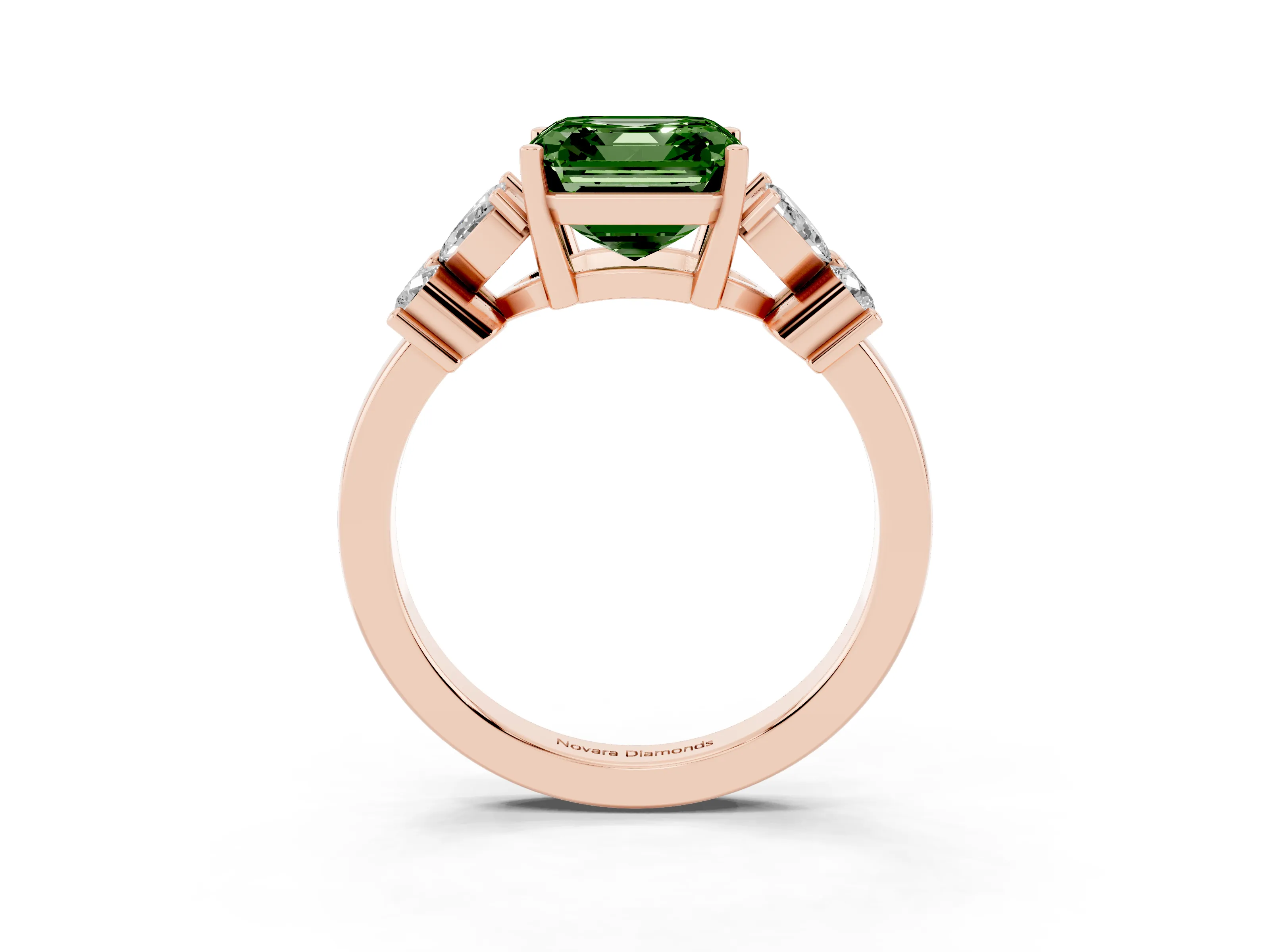 Fancy Green Princess Cut Diamond Floral Cluster Ring Set in Rose gold with Marquise Petals and Prong Setting