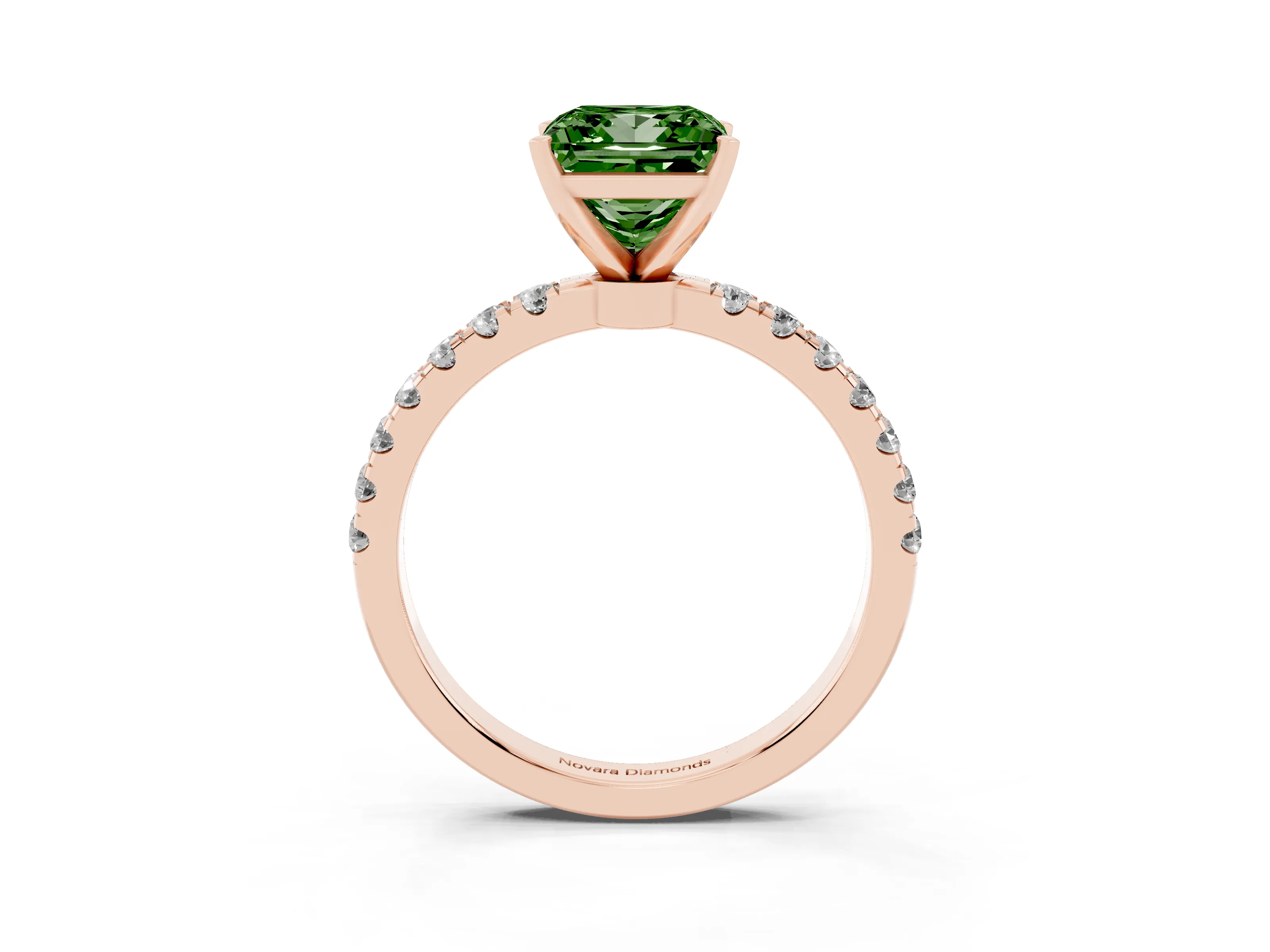 Fancy Green Princess Cut Diamond Solitaire Ring Set in Rose gold with Pavé Accents and Prong Setting