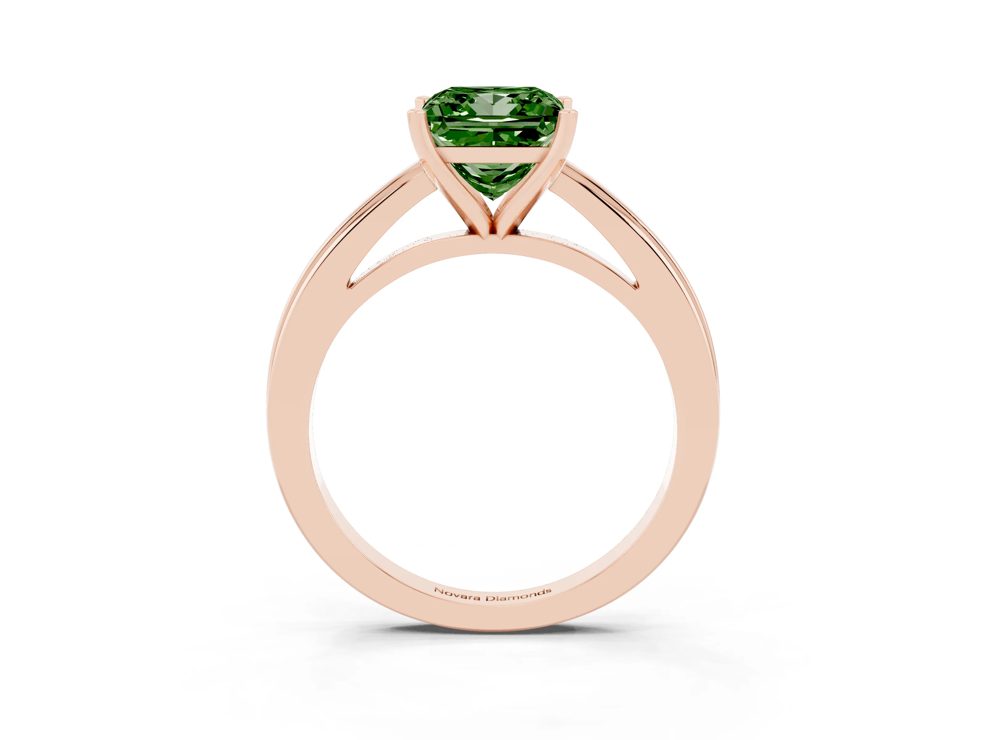 Fancy Green Princess Cut Diamond Solitaire Ring Set in Rose gold with Prong Setting and Classic Band